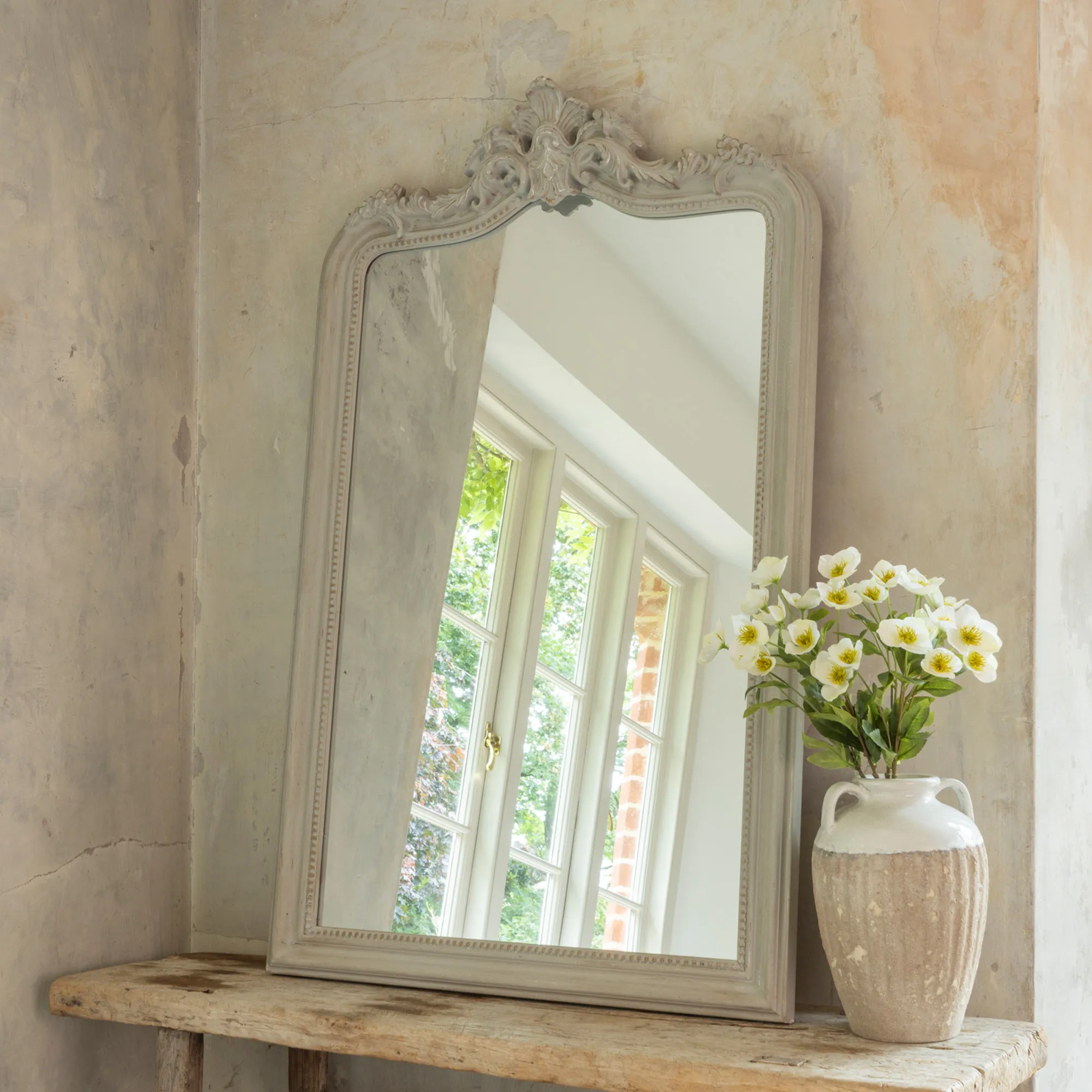 Antique Avenue Carved Wall Mirror by French Bedroom