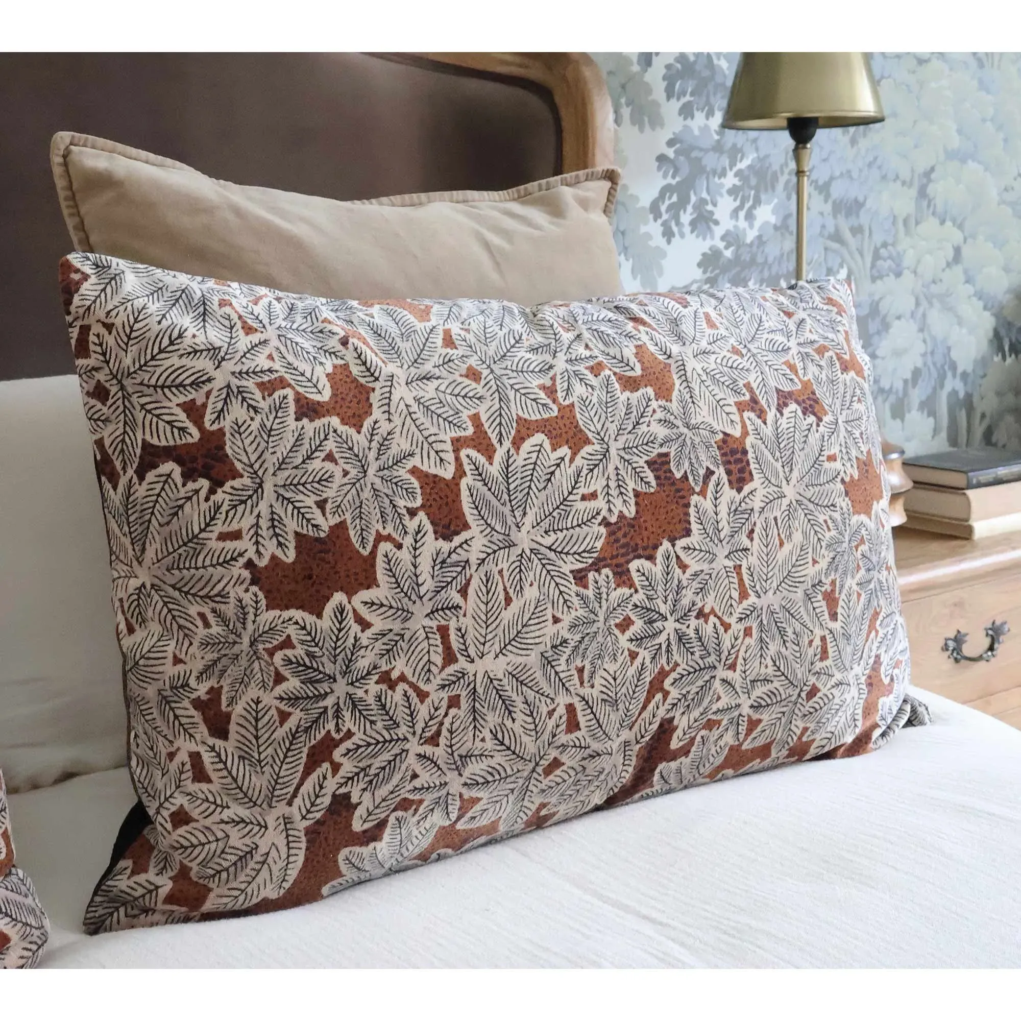 Autumn Leaves Rectangular Cushion - Caramel, Velvet product