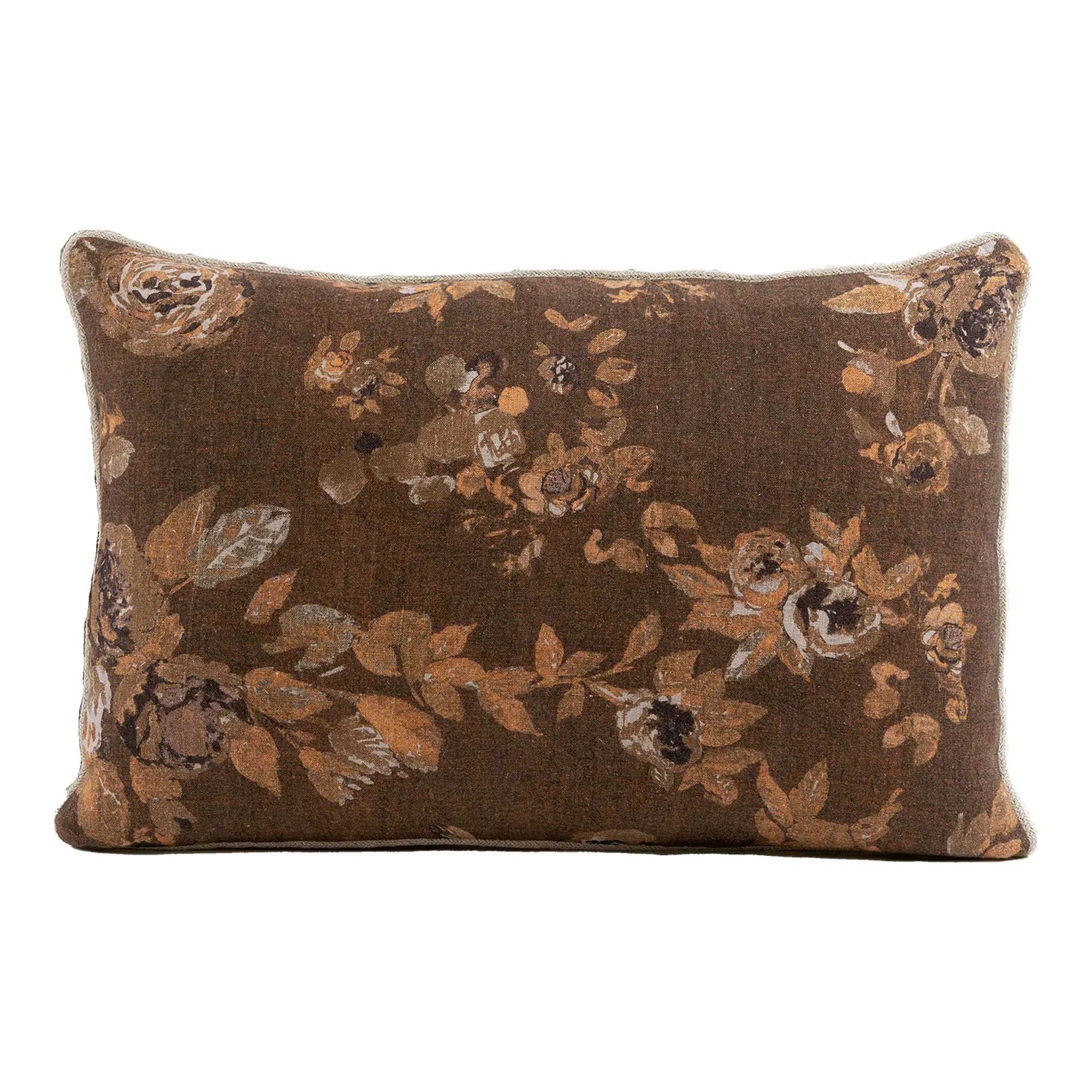 Autumn Nook Large Floral Cushion - Brown, Linen product