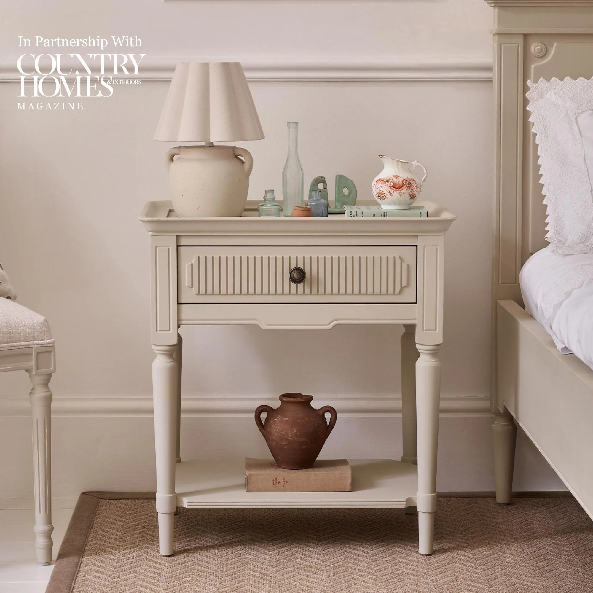 Avenue d'Amour Grande Bedside Table - Oatmeal by French Bedroom