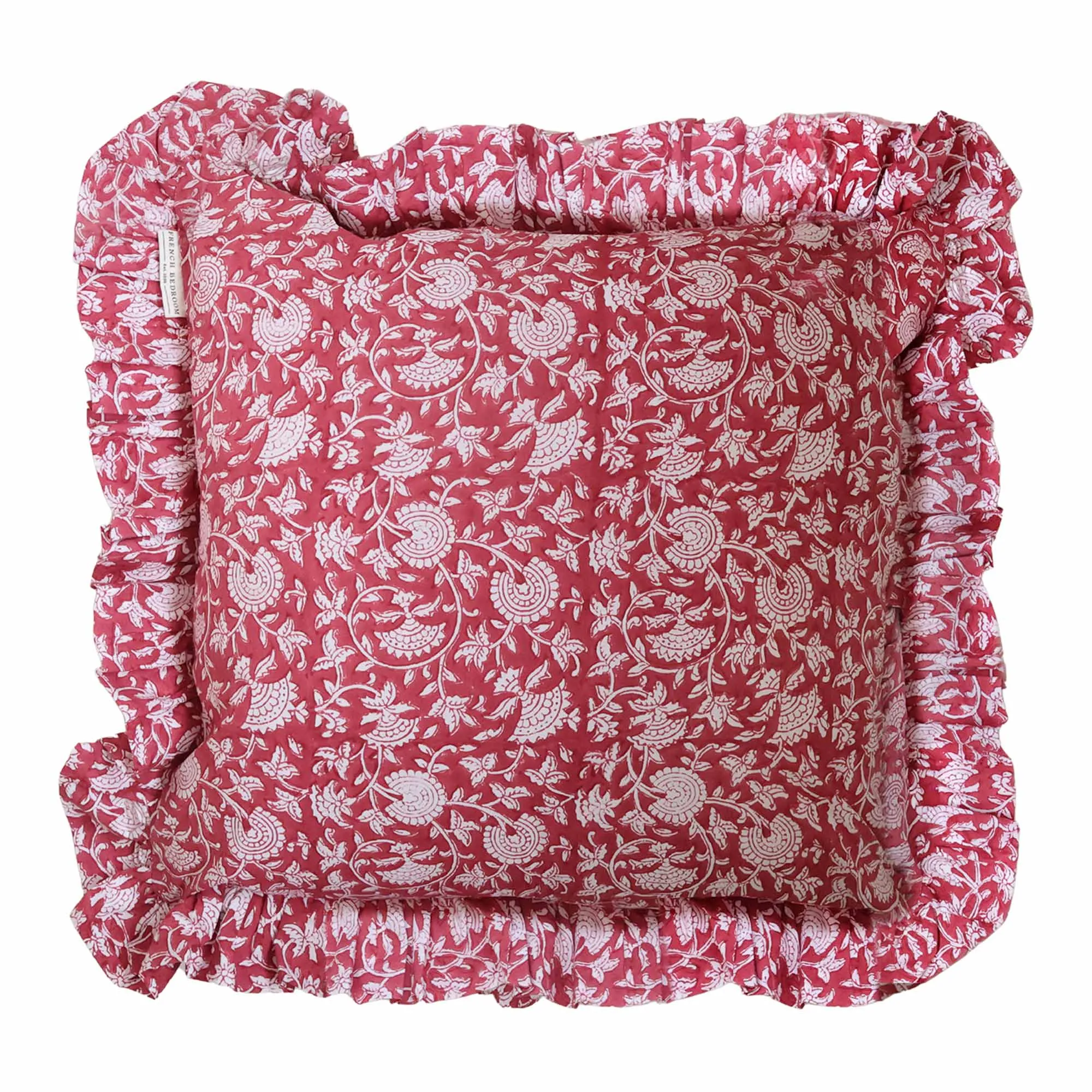 Berry Handblock Ruffle Cushion - Cotton product