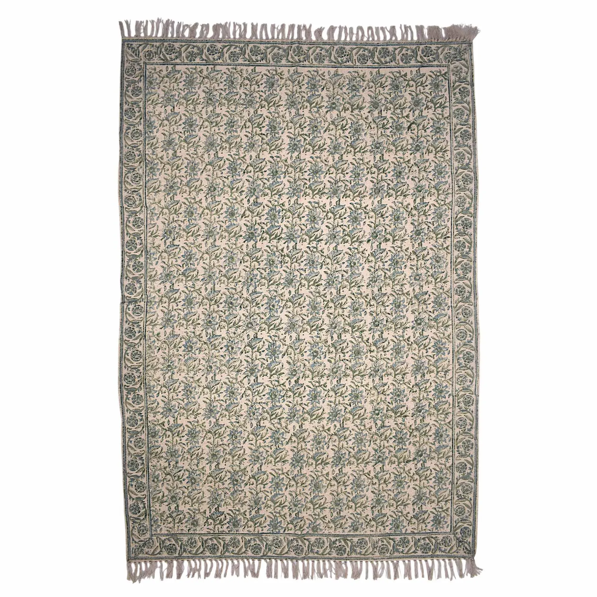 Botanical Handblock Printed Rug - Blue, Recycled Cotton product