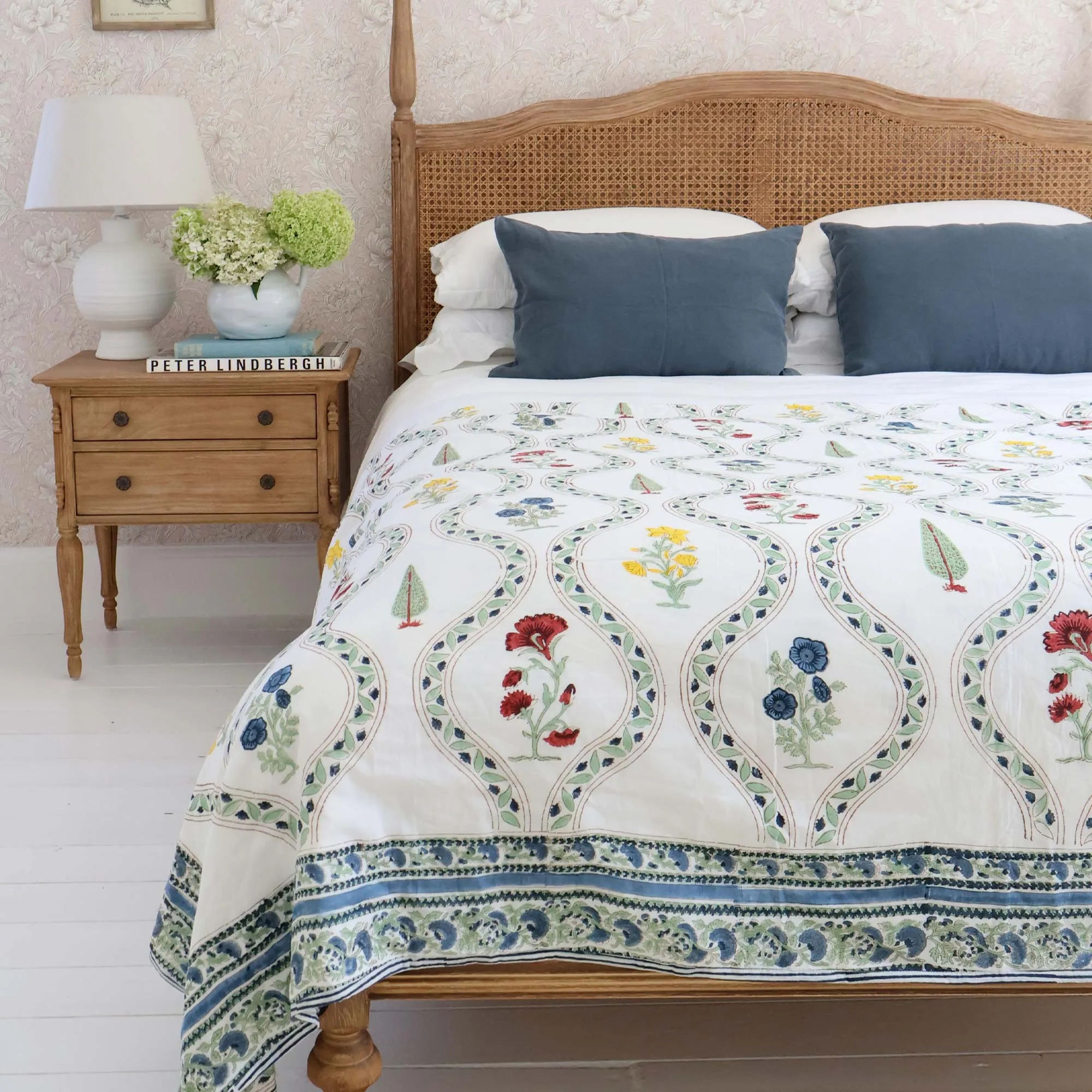 Cypress Trellis Handblock Large Bedspread - Ivory, Cotton product