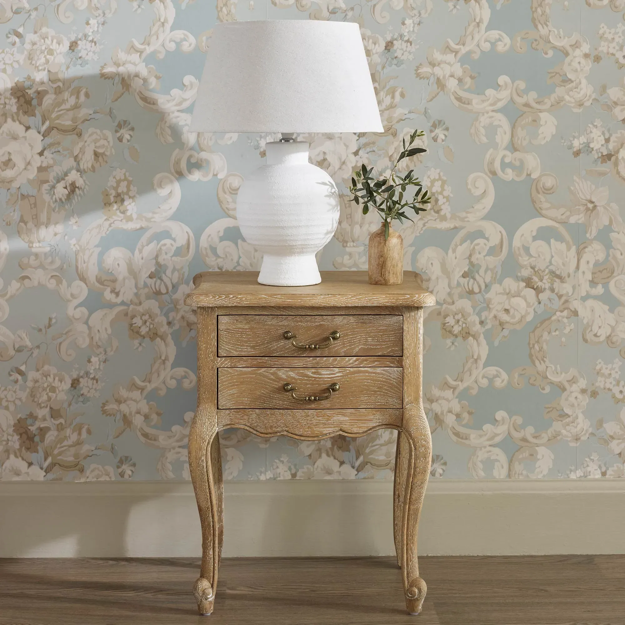 French Romance 2-Drawer Bedside Table - Oak by French Bedroom