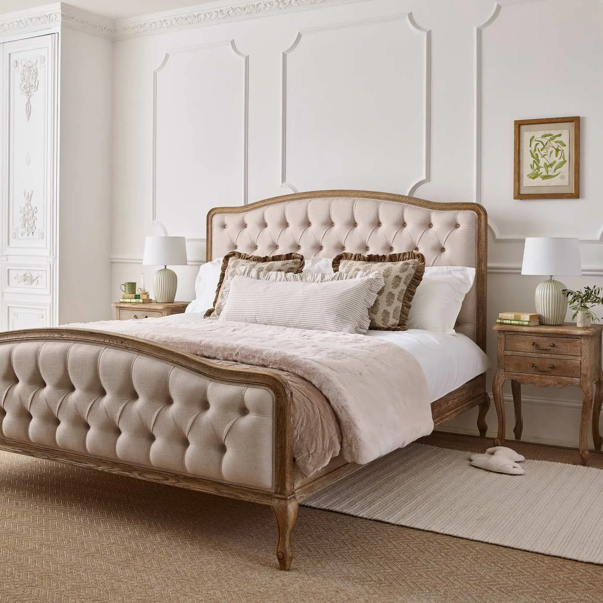 French Romance Double Bed Frame - Oatmeal, Linen product
