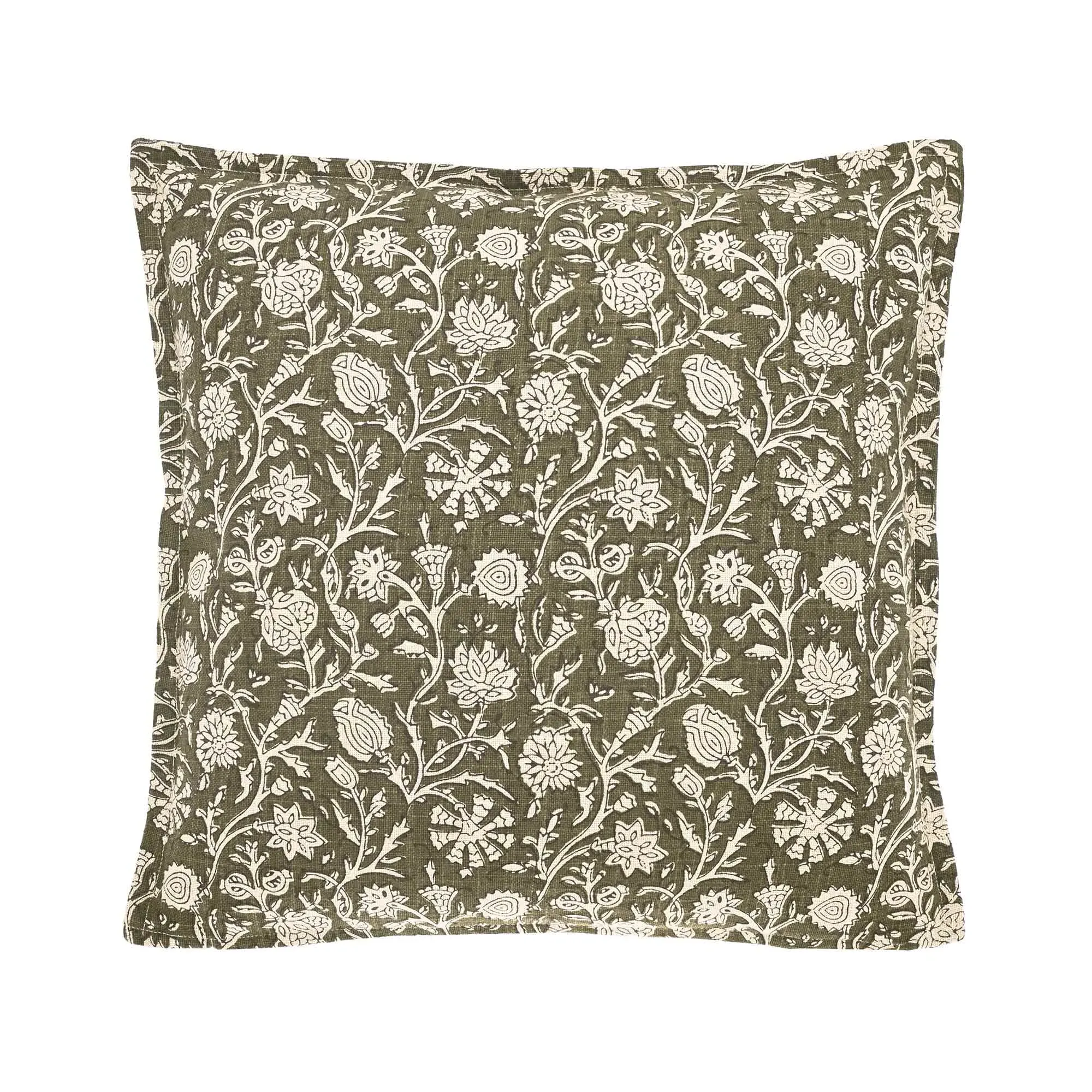 Handblock Print Cushion - Moss Green, Cotton product
