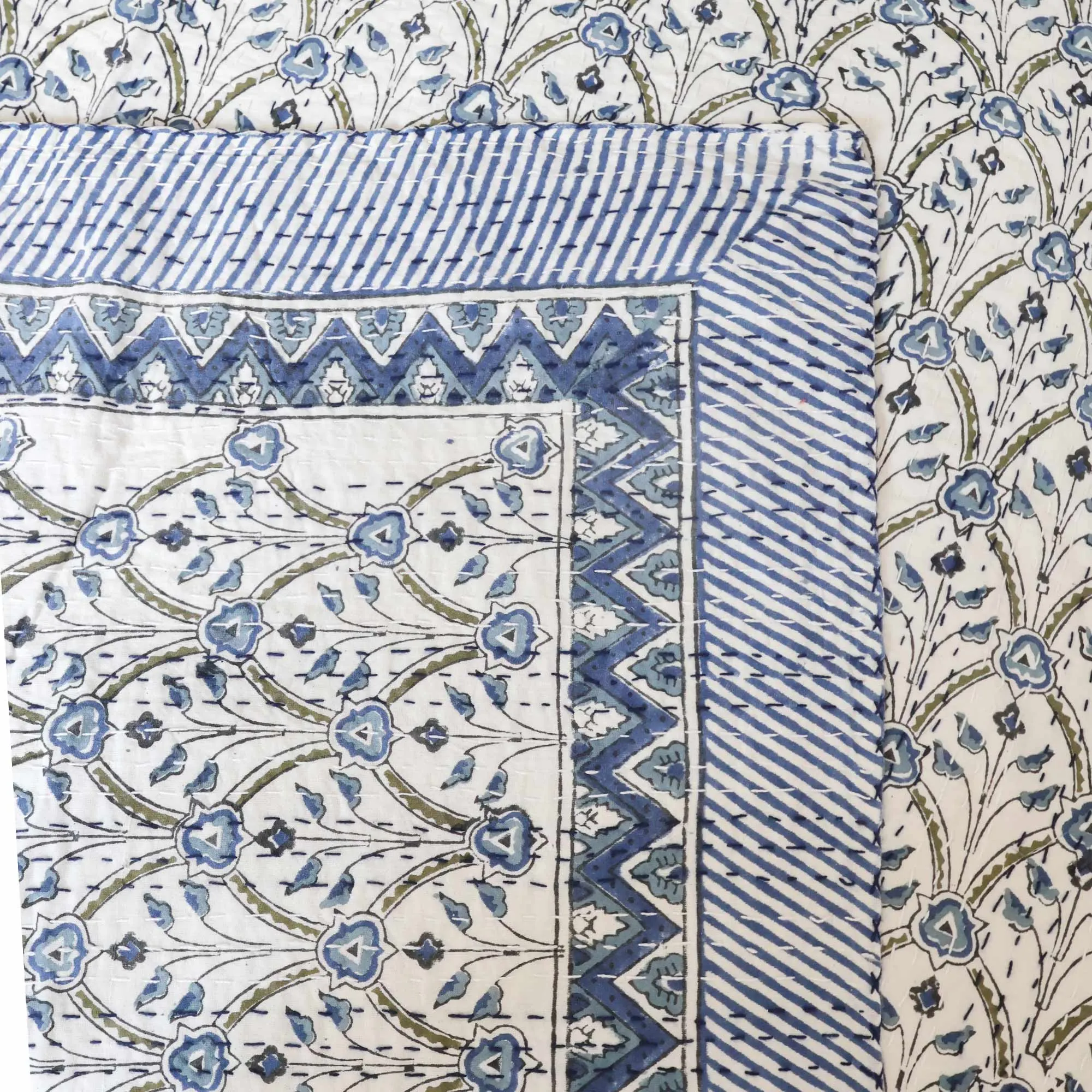 Indigo Vine Large Kantha Throw - Blue, Cotton product