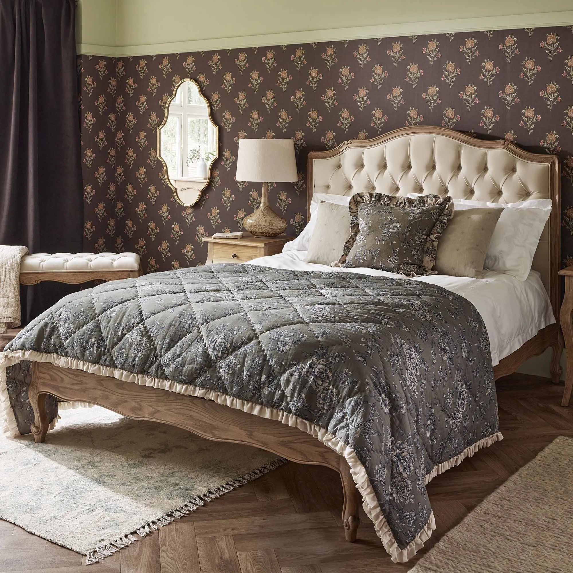 Love Story King Size Bed Frame - Taupe, Cotton Velvet product