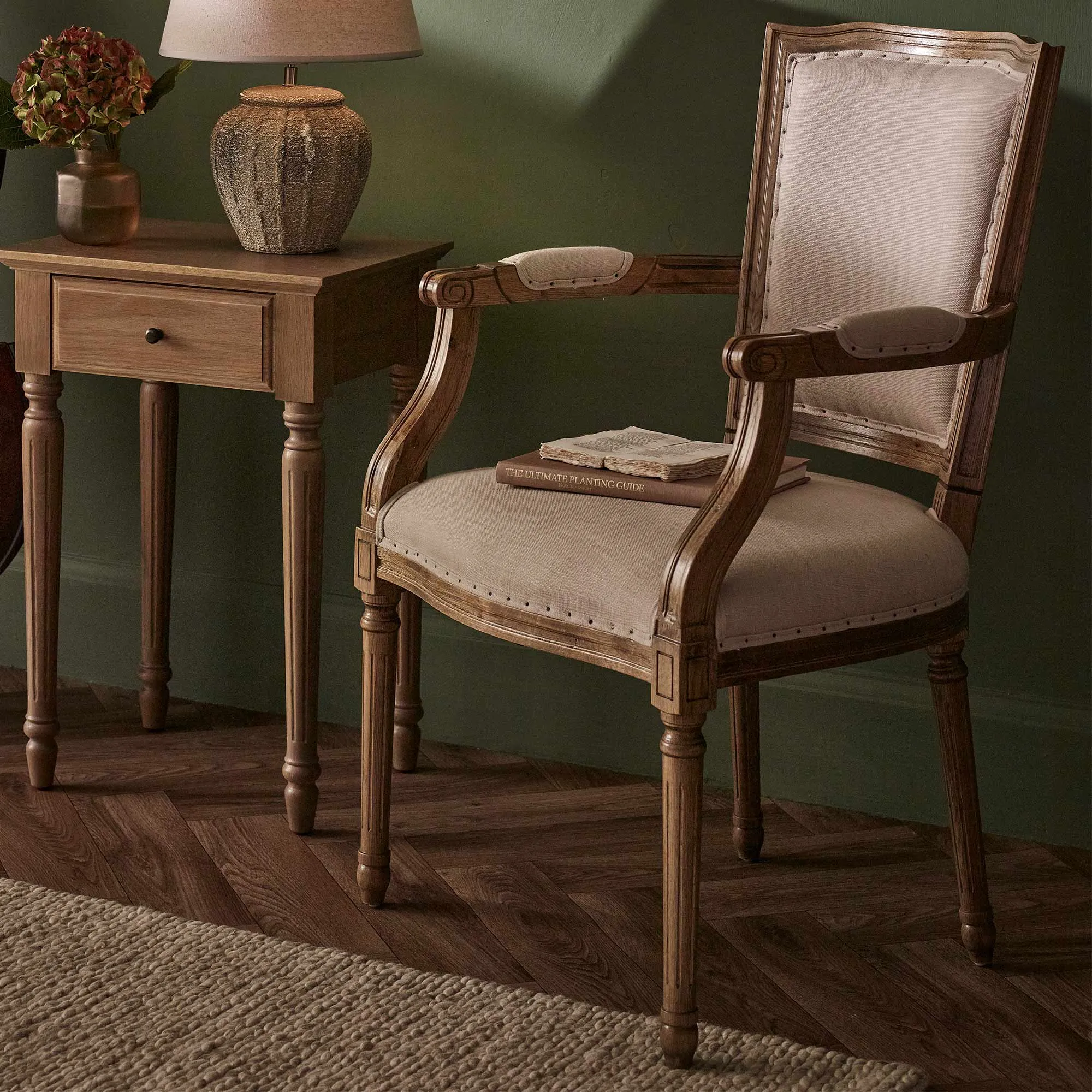 Love Story Linen Upholstered Armchair - Taupe, Oak product