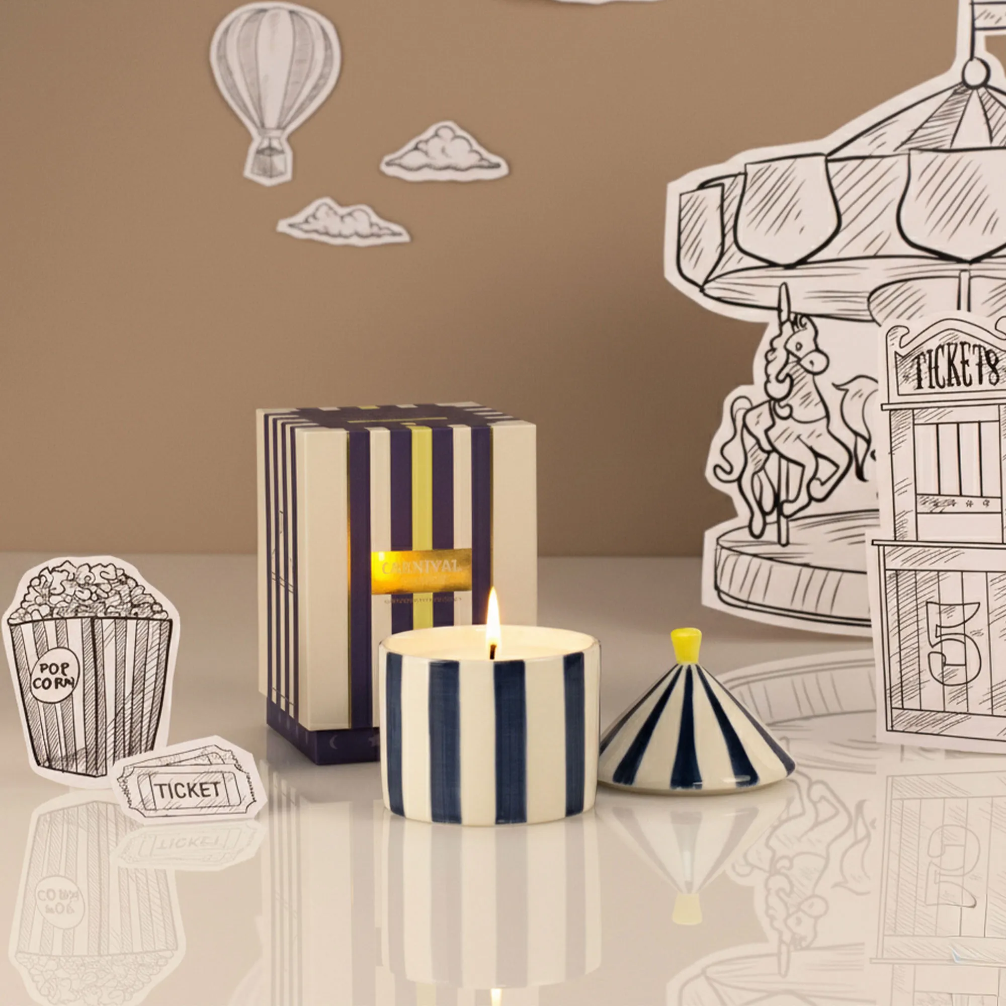Oud & Leather Striped Scented Candle - Ceramic product