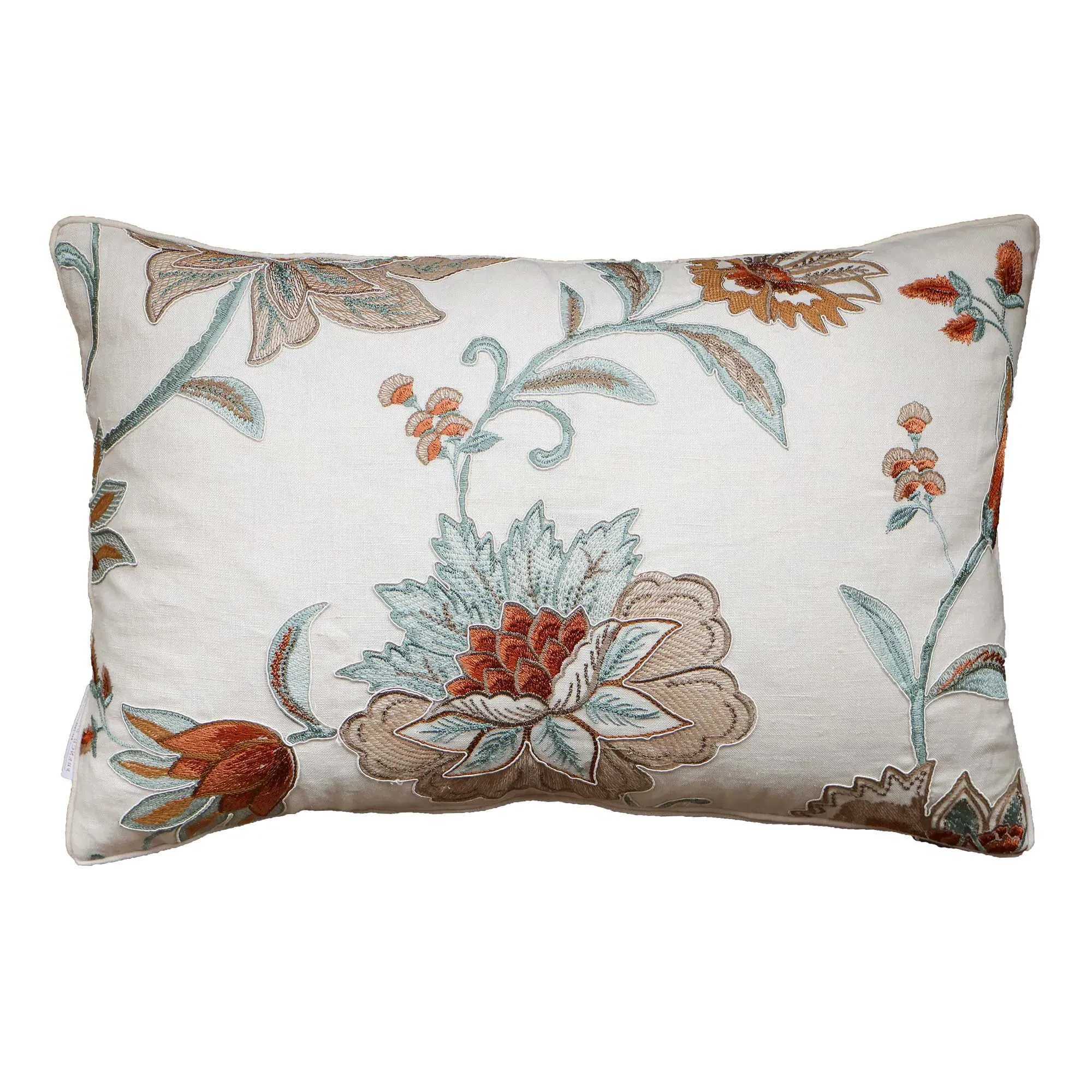 Pressed Flowers Embroidered Medium Cushion - Tangerine, Cotton product