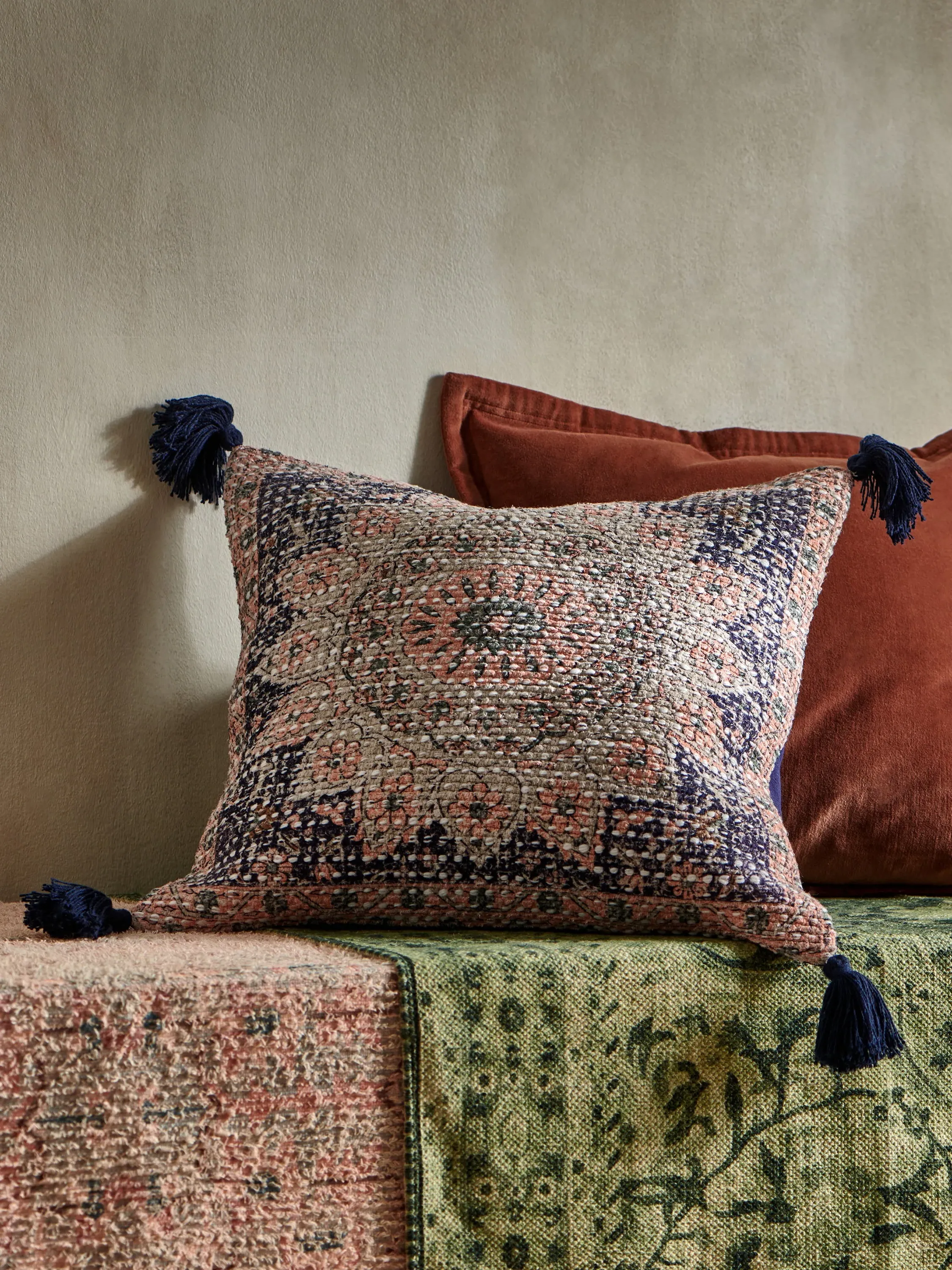 Alby Square Cushion with Tassels - Pink image