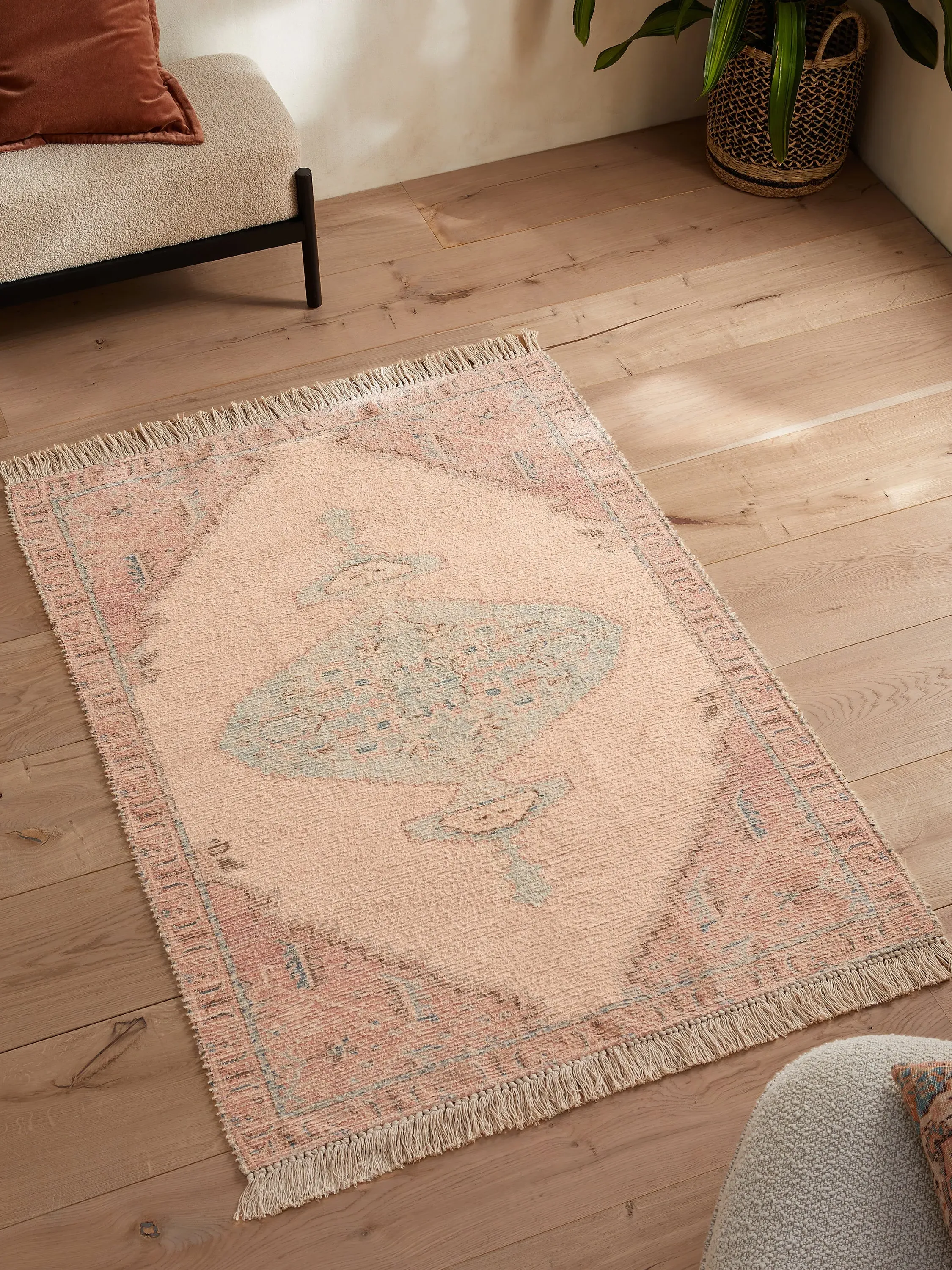 Avanti Medium Flatweave Rug with Tassels - Pink, Cotton