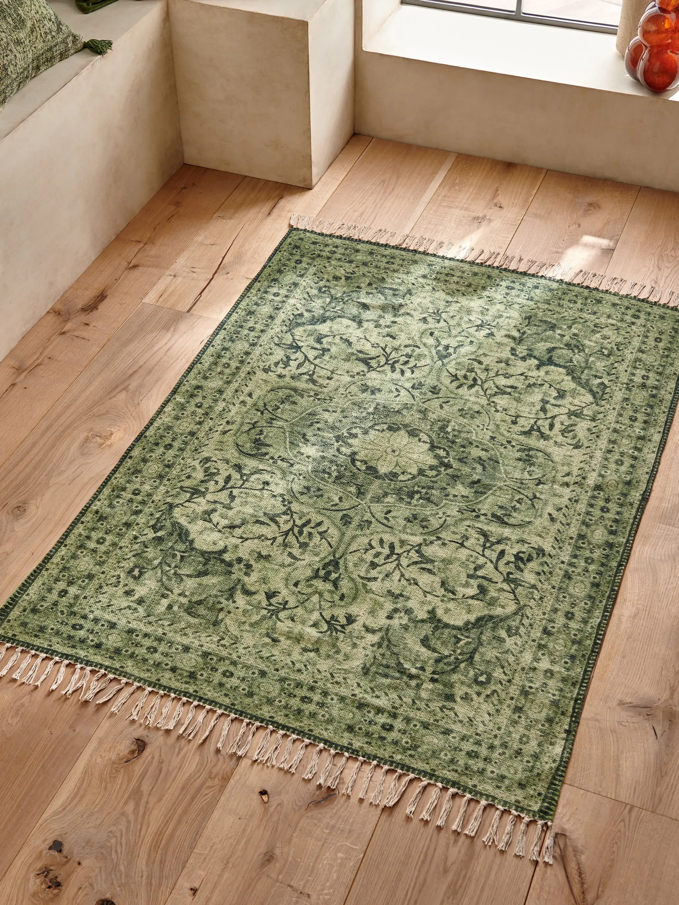Kabir Large Flatweave Rug - Green, Cotton