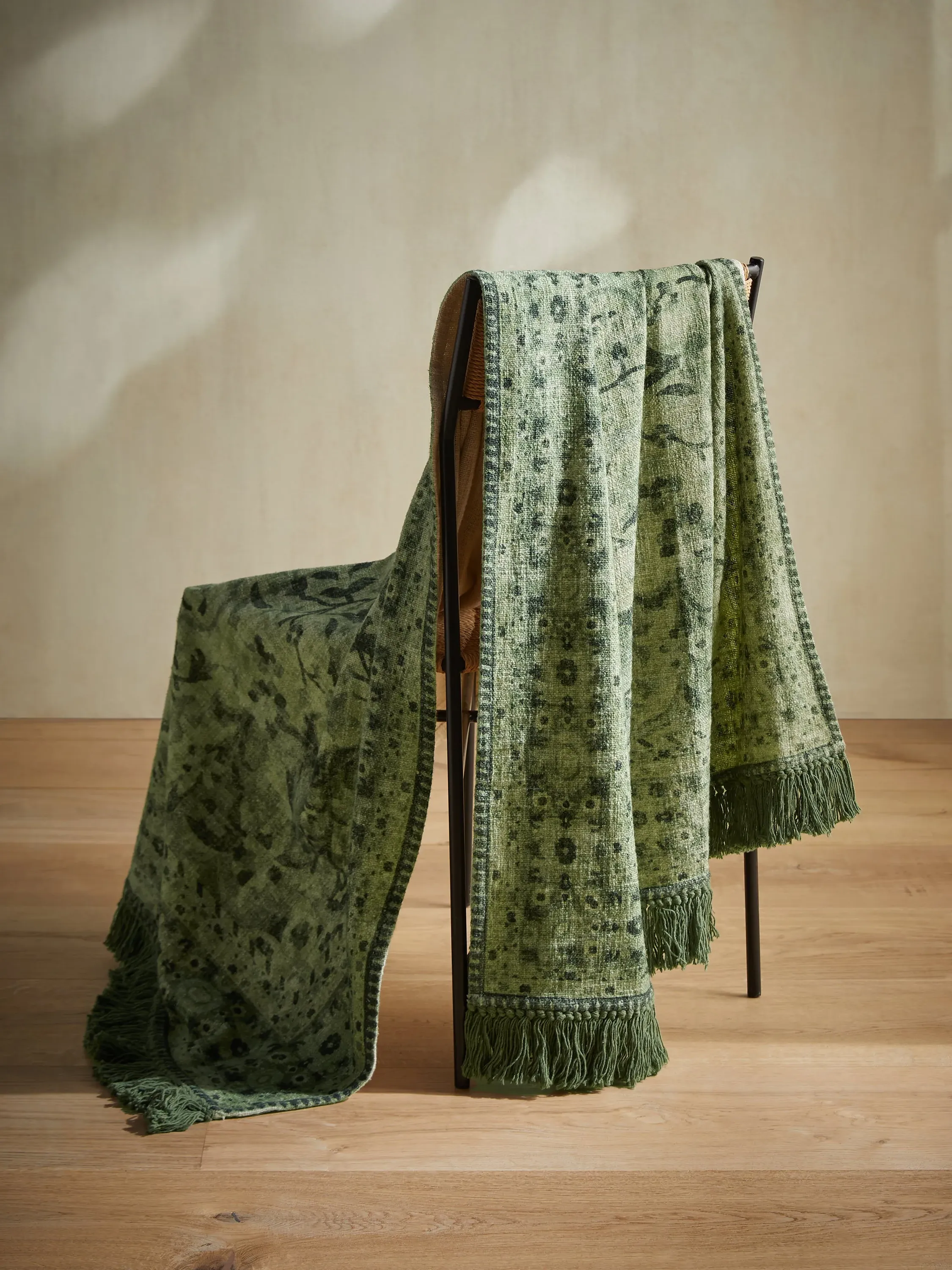 Kabir Printed Throw with Tassels - Green, Cotton image