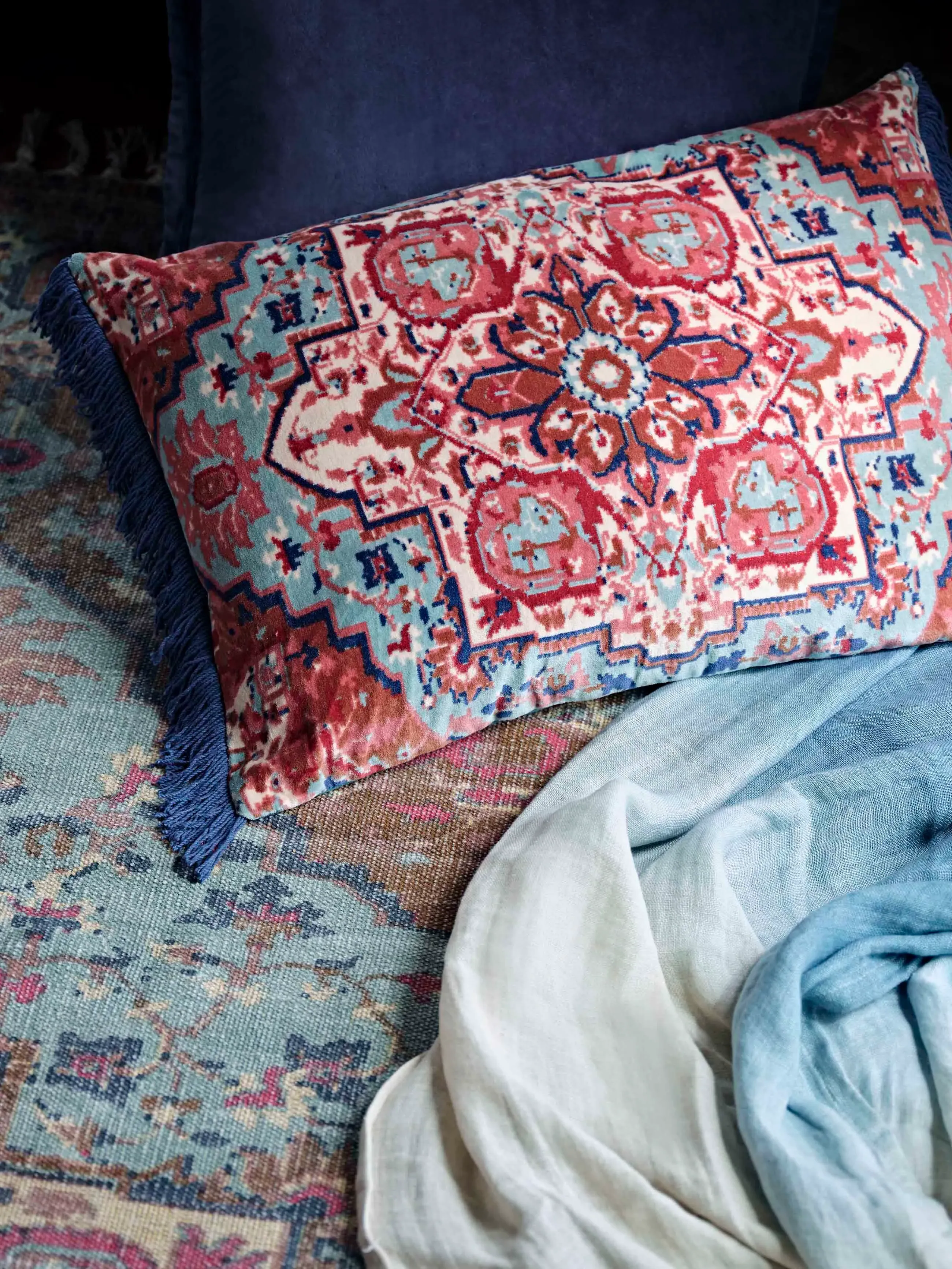 Katrina Rectangular Cushion with Fringe - Red image