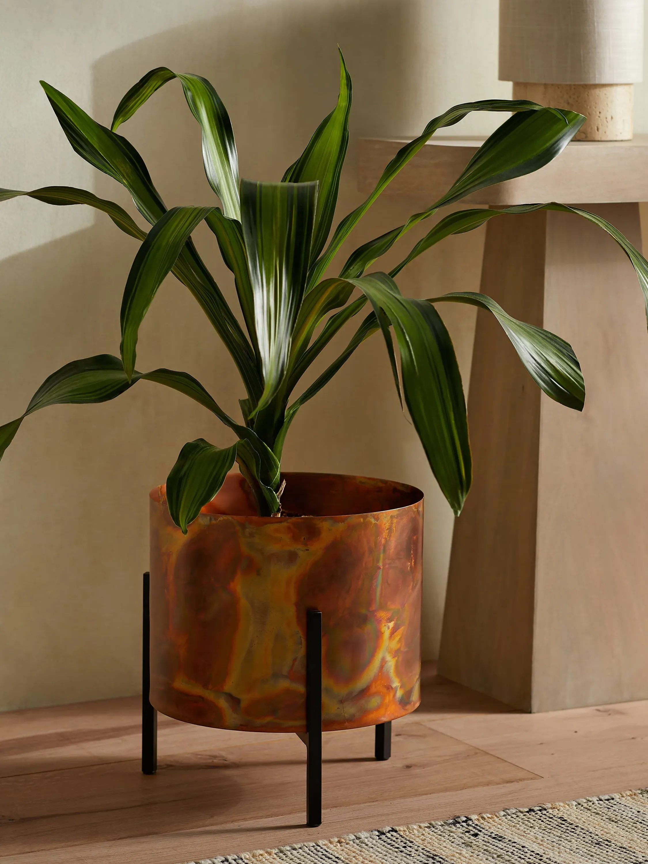 Medium Round Stand Planter - Copper, Metal