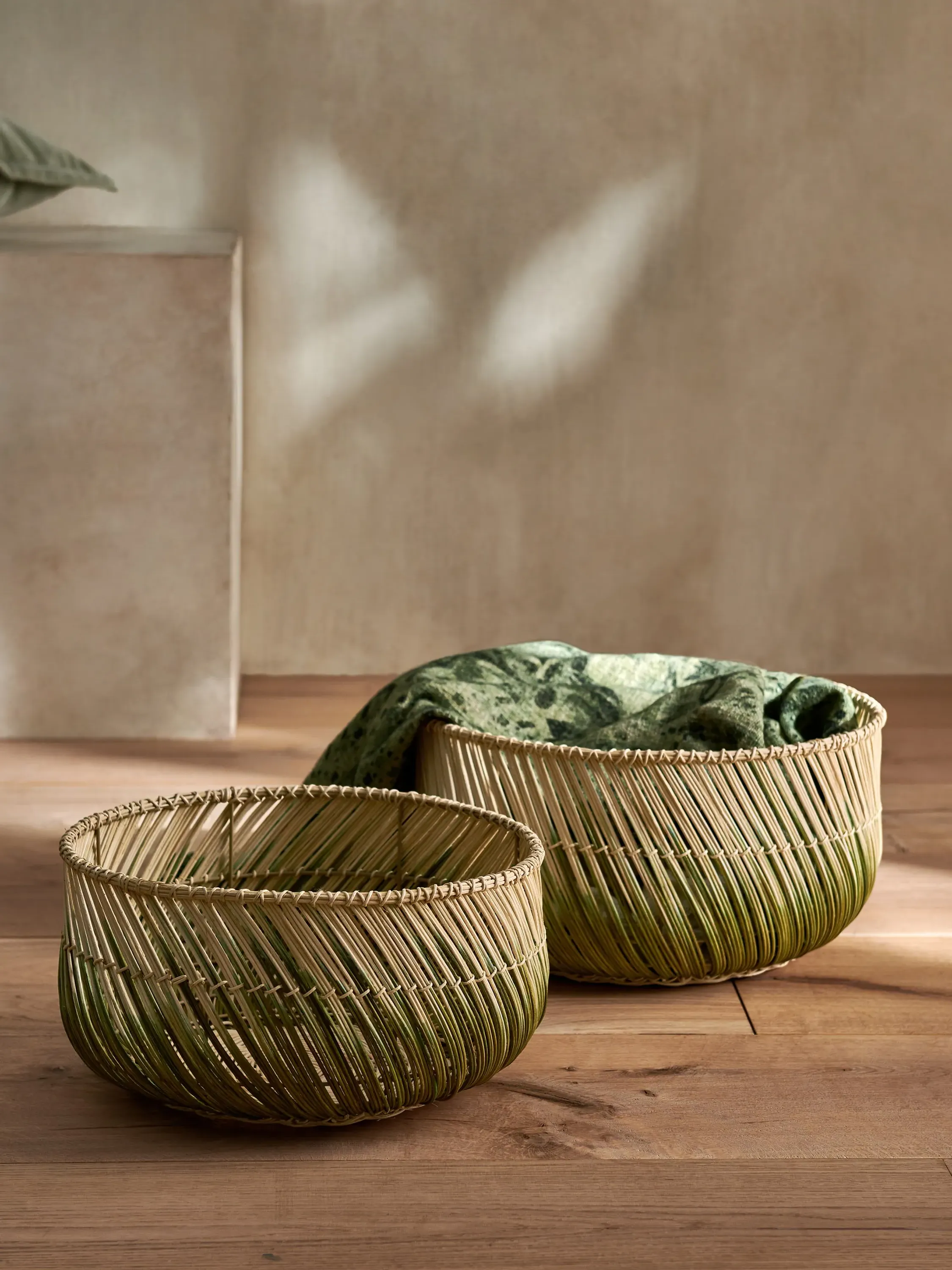 Ombre Rattan Storage Baskets Set of 2 - White, Green
