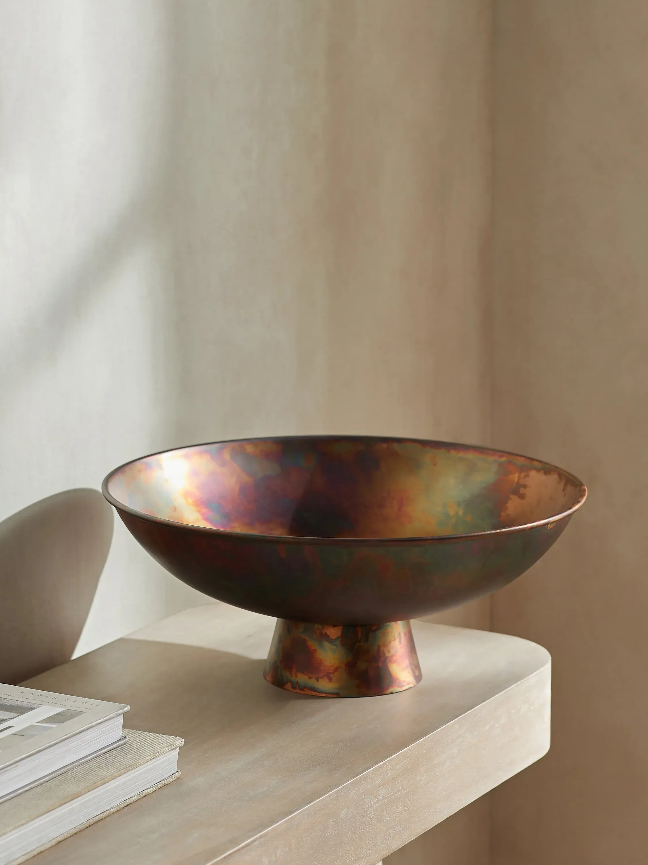 Patina Round Fruit Bowl with Pedestal - Brown, Copper
