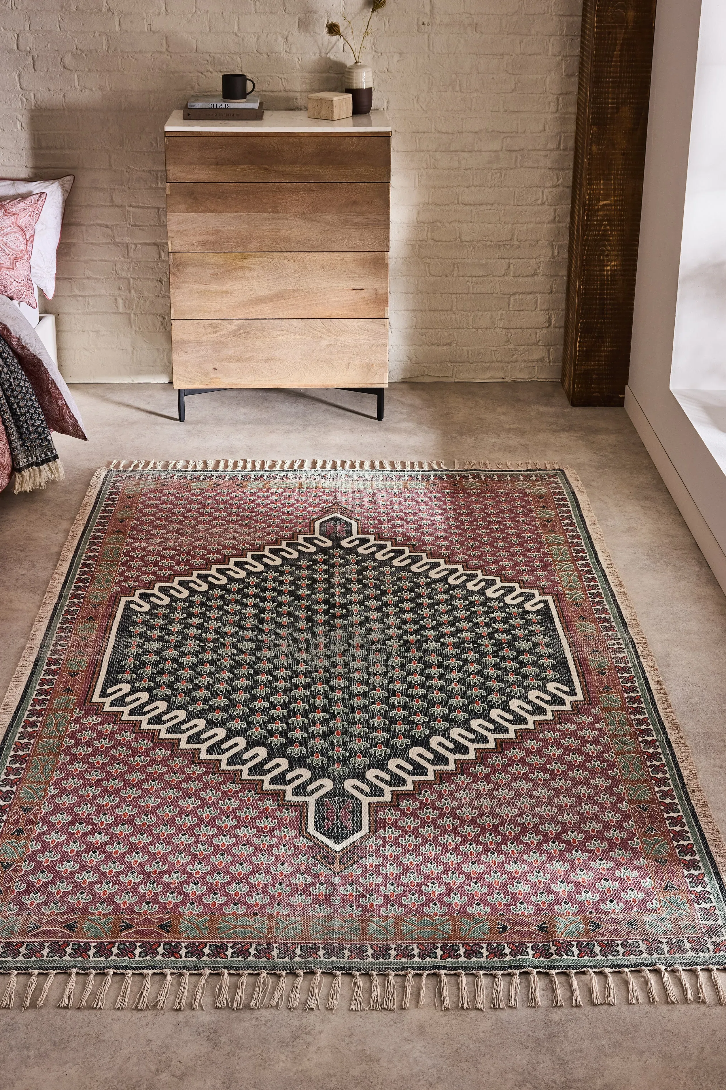 Pink Poppyfield Medium Rug - Pink, Cotton image