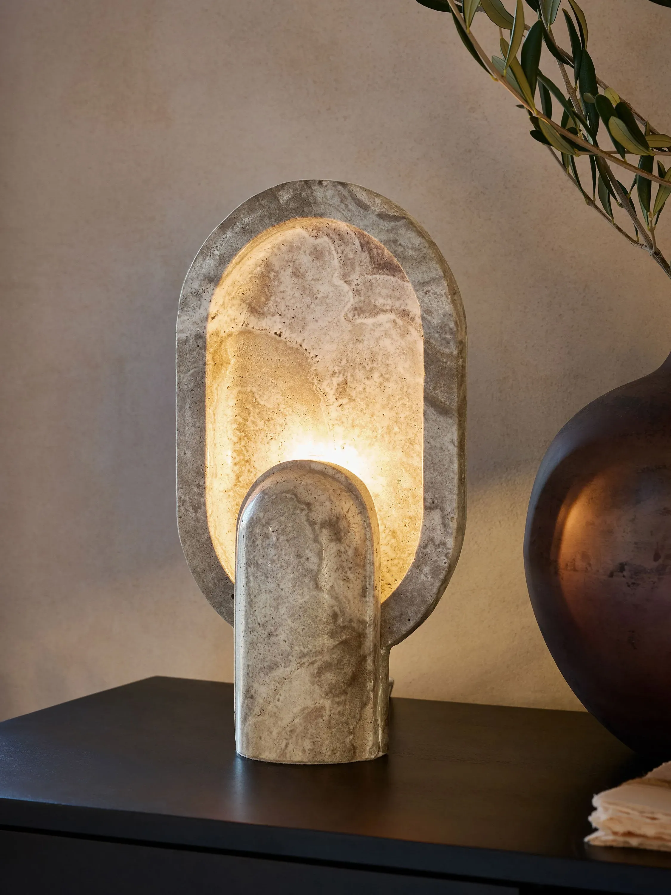 Rapoko Table Lamp - Natural Brown, Marble image