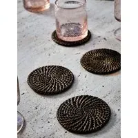 Rattan Round Coasters Set of 4 - Black