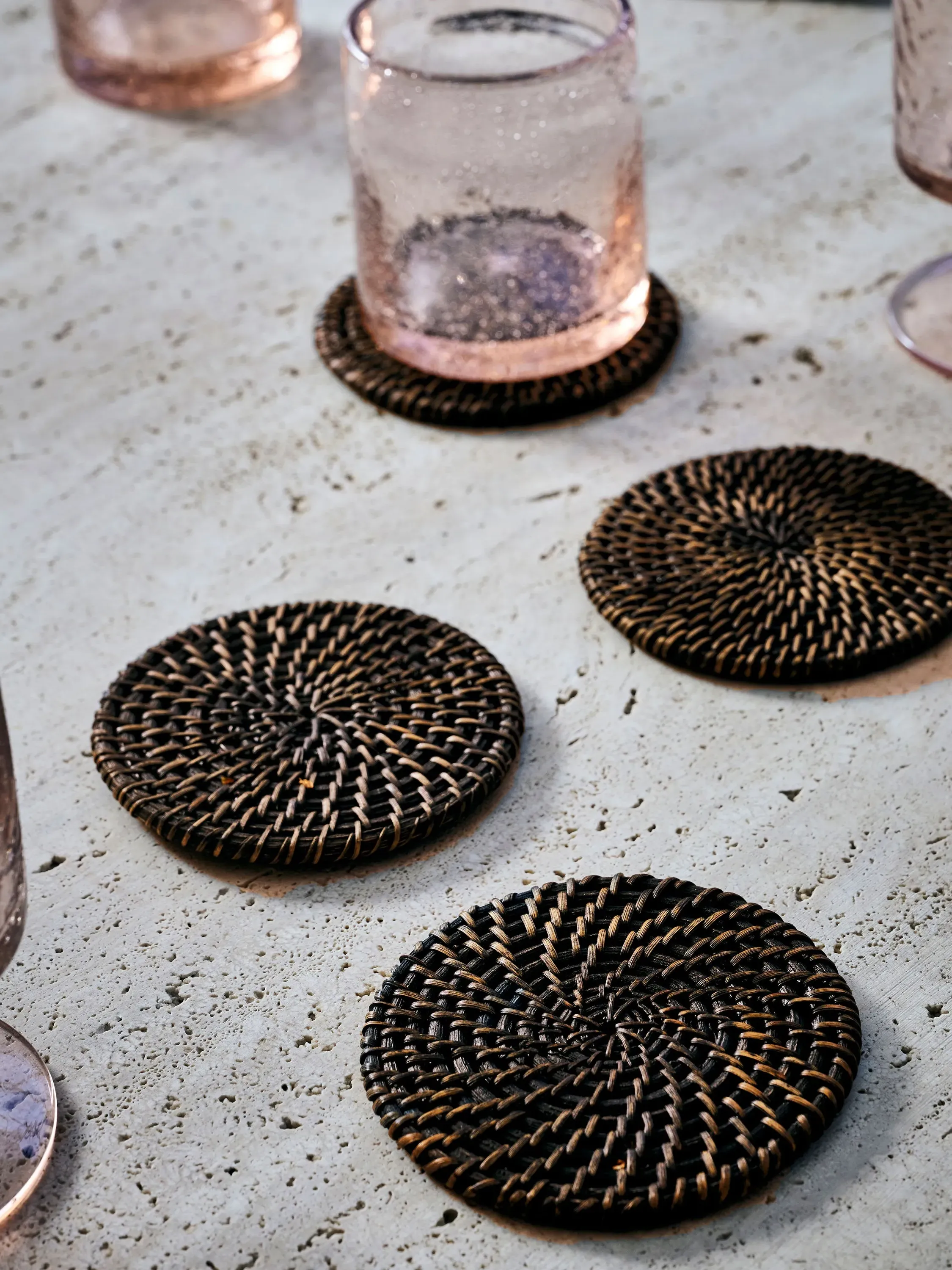 Rattan Round Coasters Set of 4 - Black