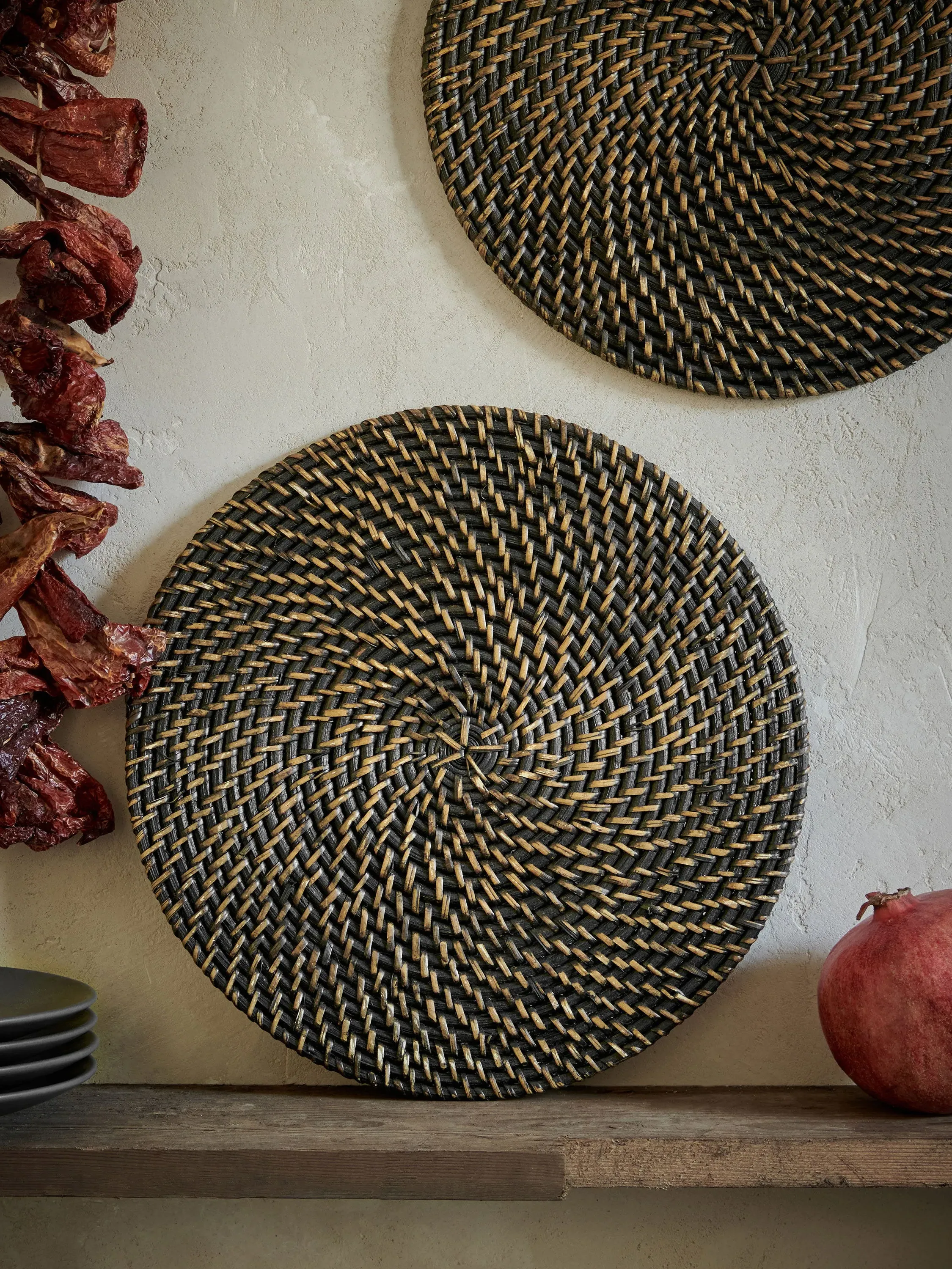 Rattan Round Placemat - Black image