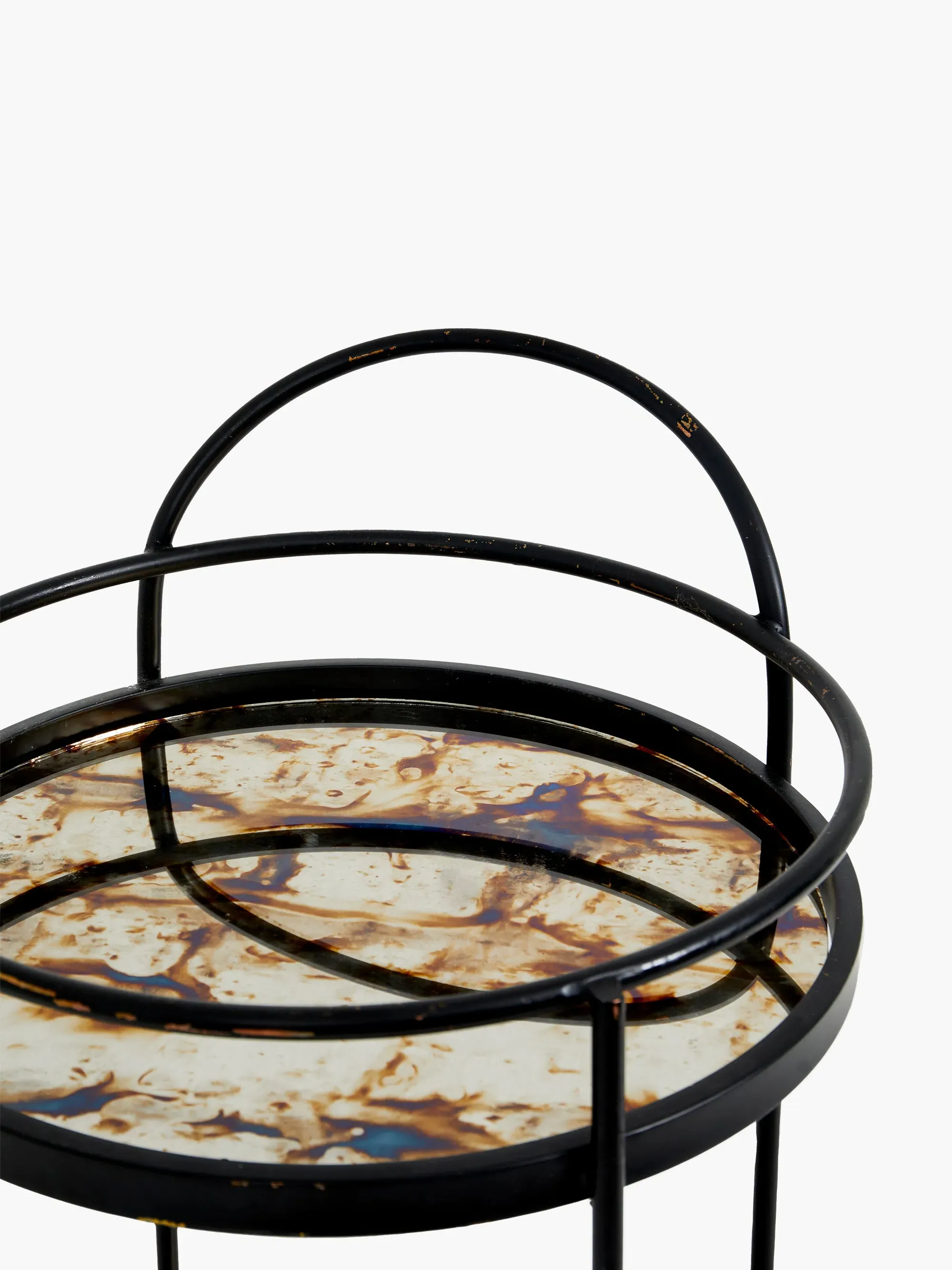 Round Drinks Trolley with Wheels - Black, Metal image