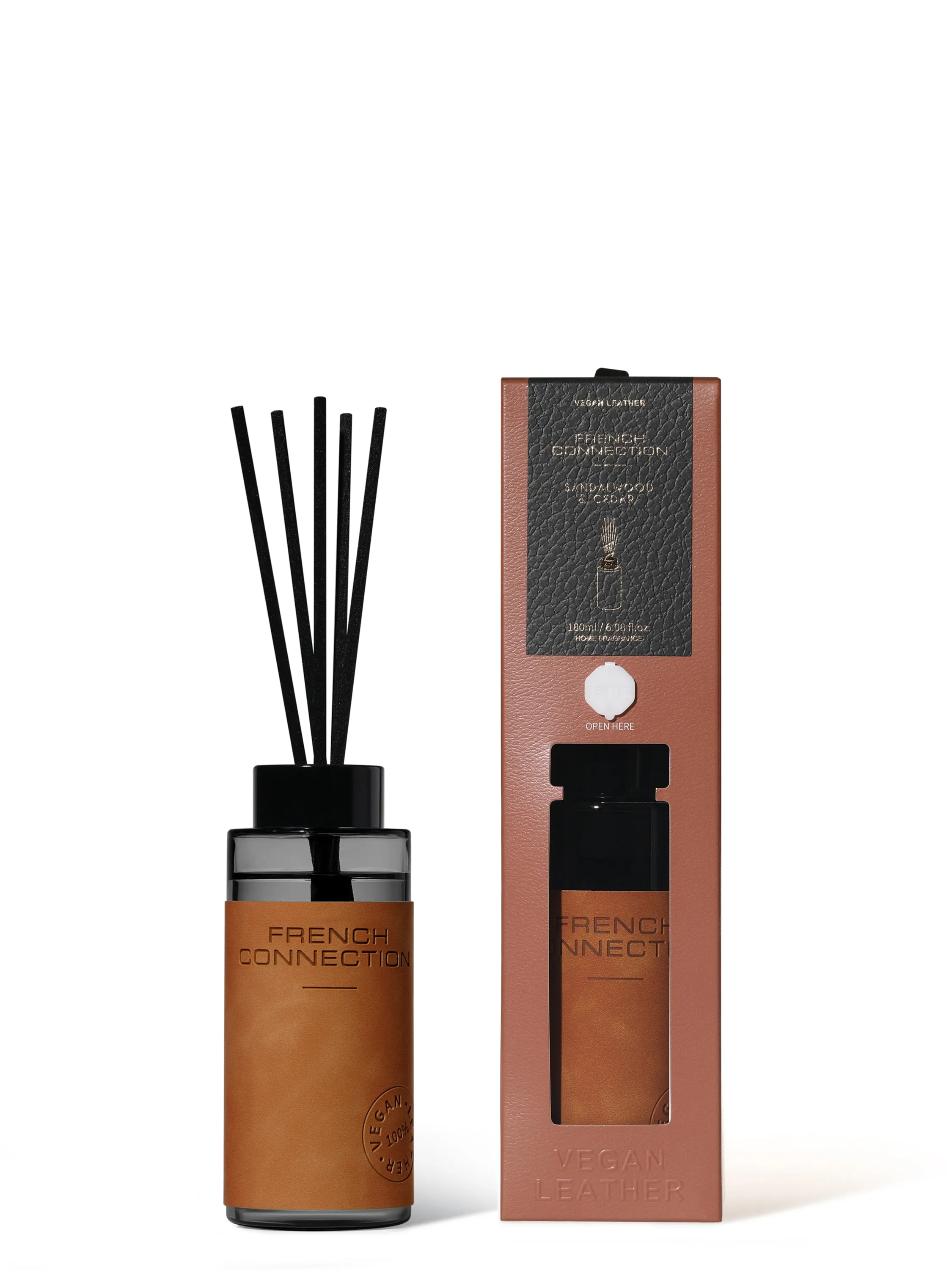 Sandalwood & Cedar Round Liquid Diffuser with Reeds - Brown, Vegan Leather product