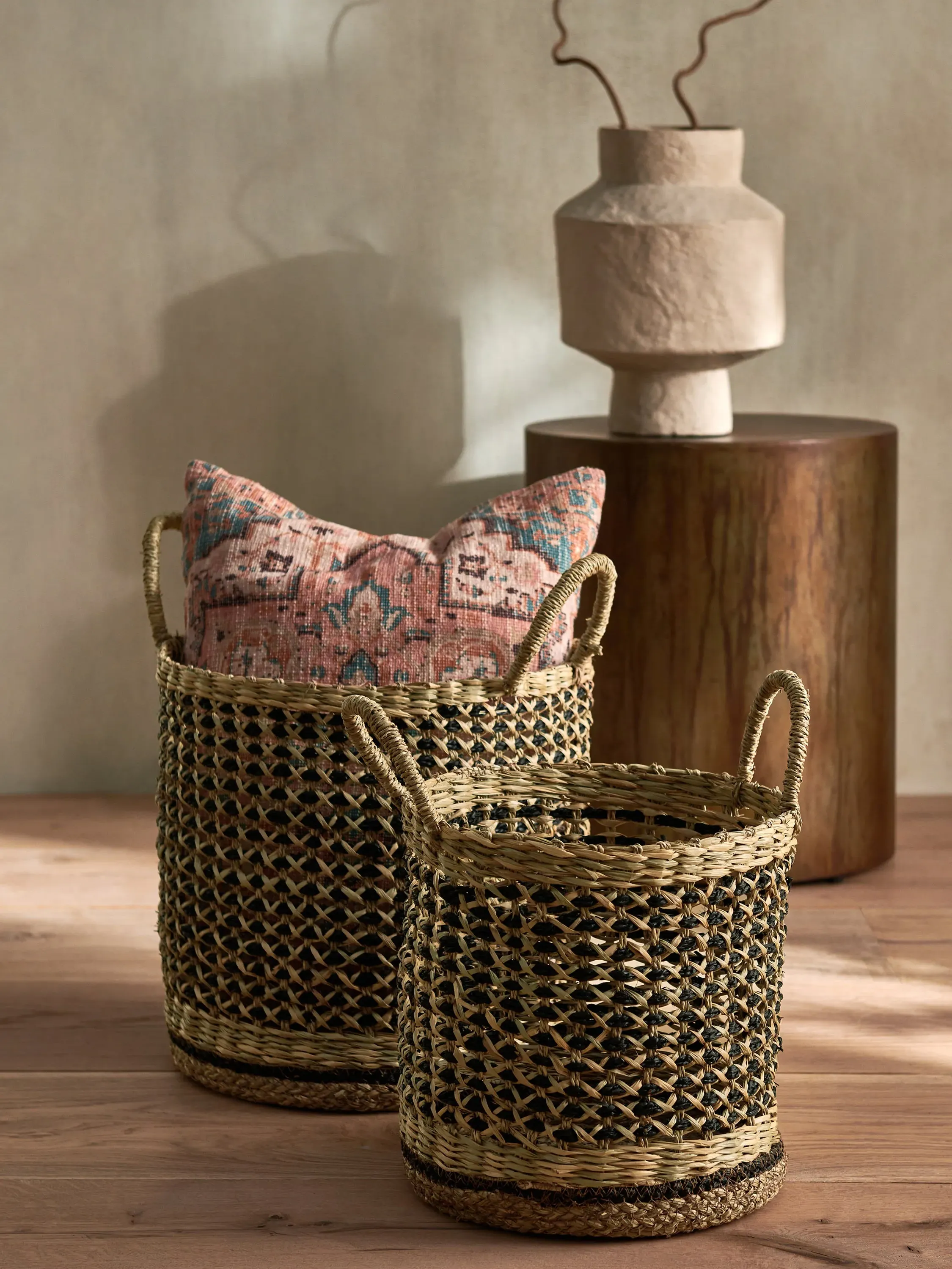 Seagrass Storage Baskets Set of 2 - Black, Natural image