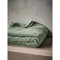 Washed Velvet Bedspread - Sage Green