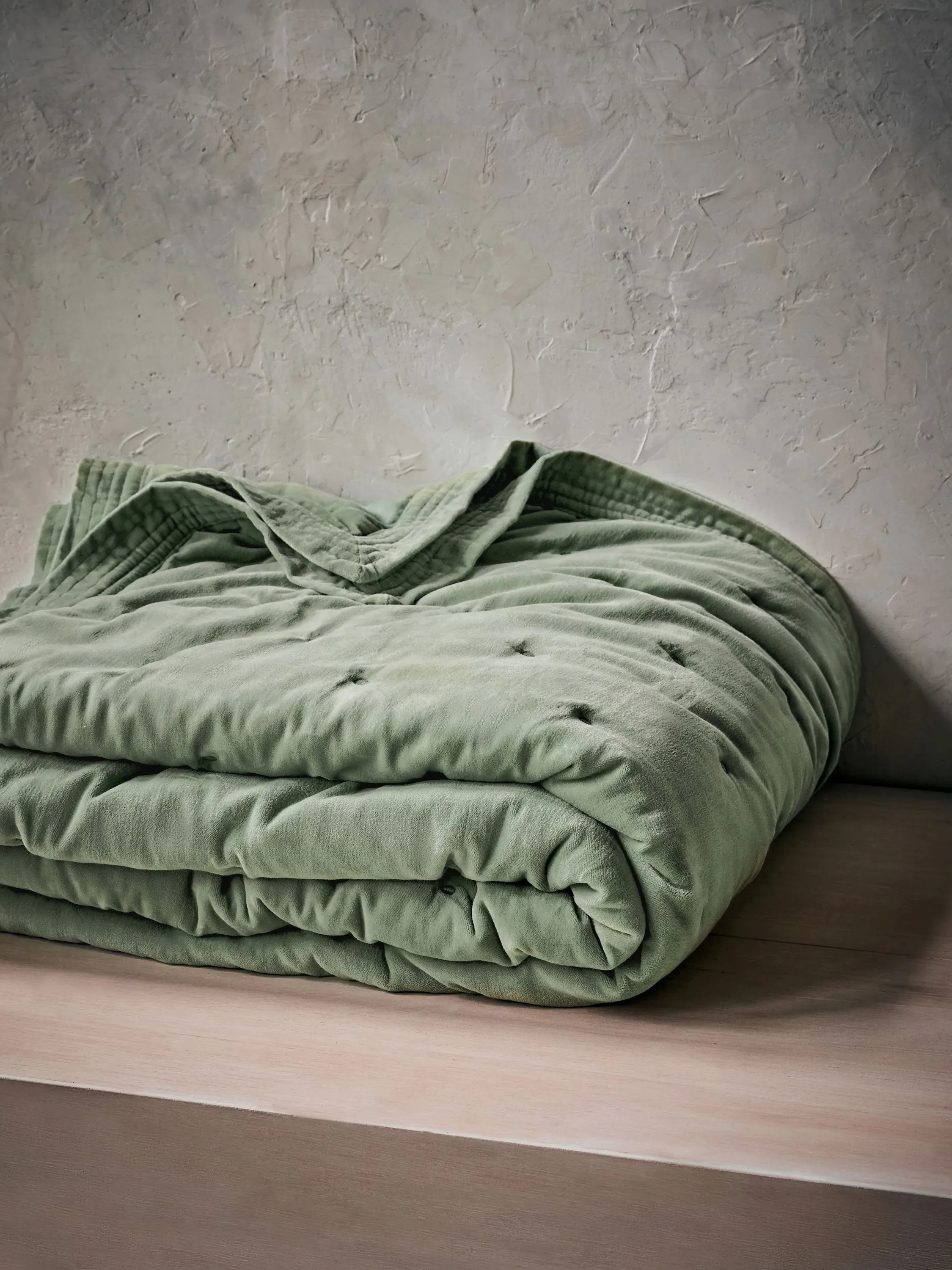 Washed Velvet Bedspread - Sage Green image
