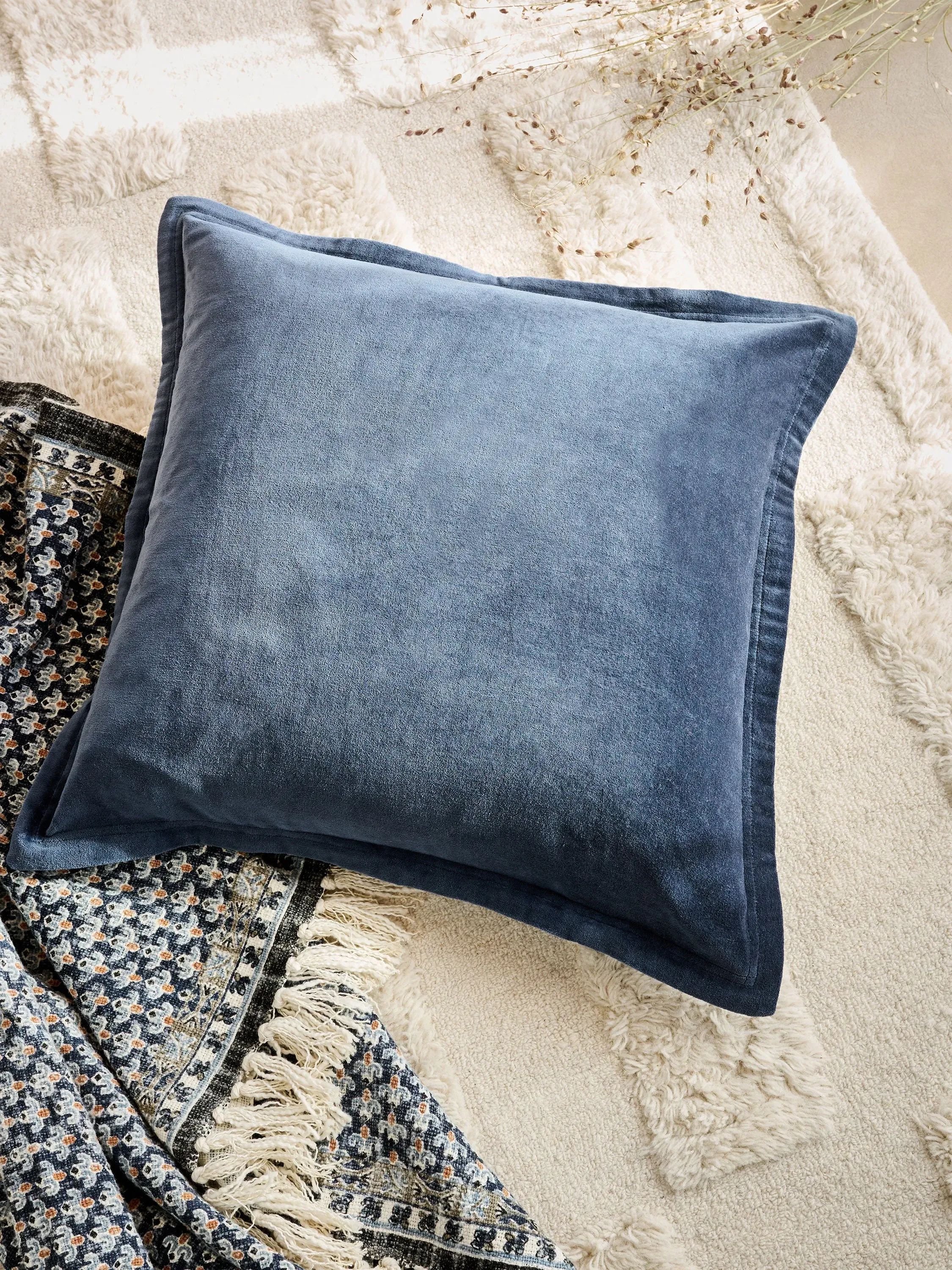 Washed Velvet Square Cushion - Blue image
