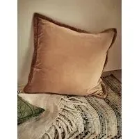 Washed Velvet Square Cushion - Brown