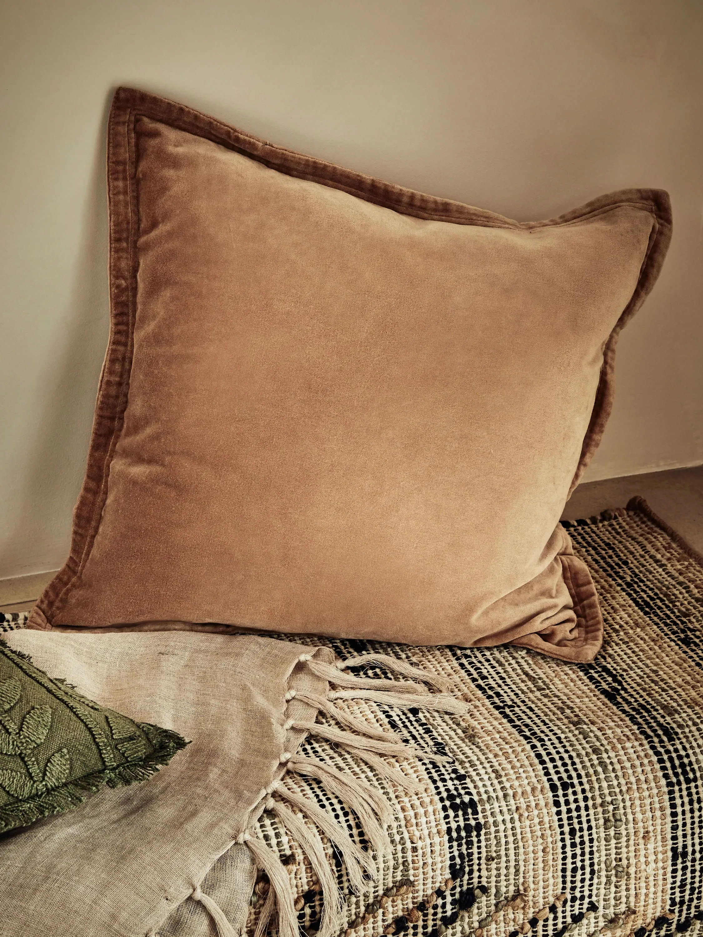 Washed Velvet Square Cushion - Brown