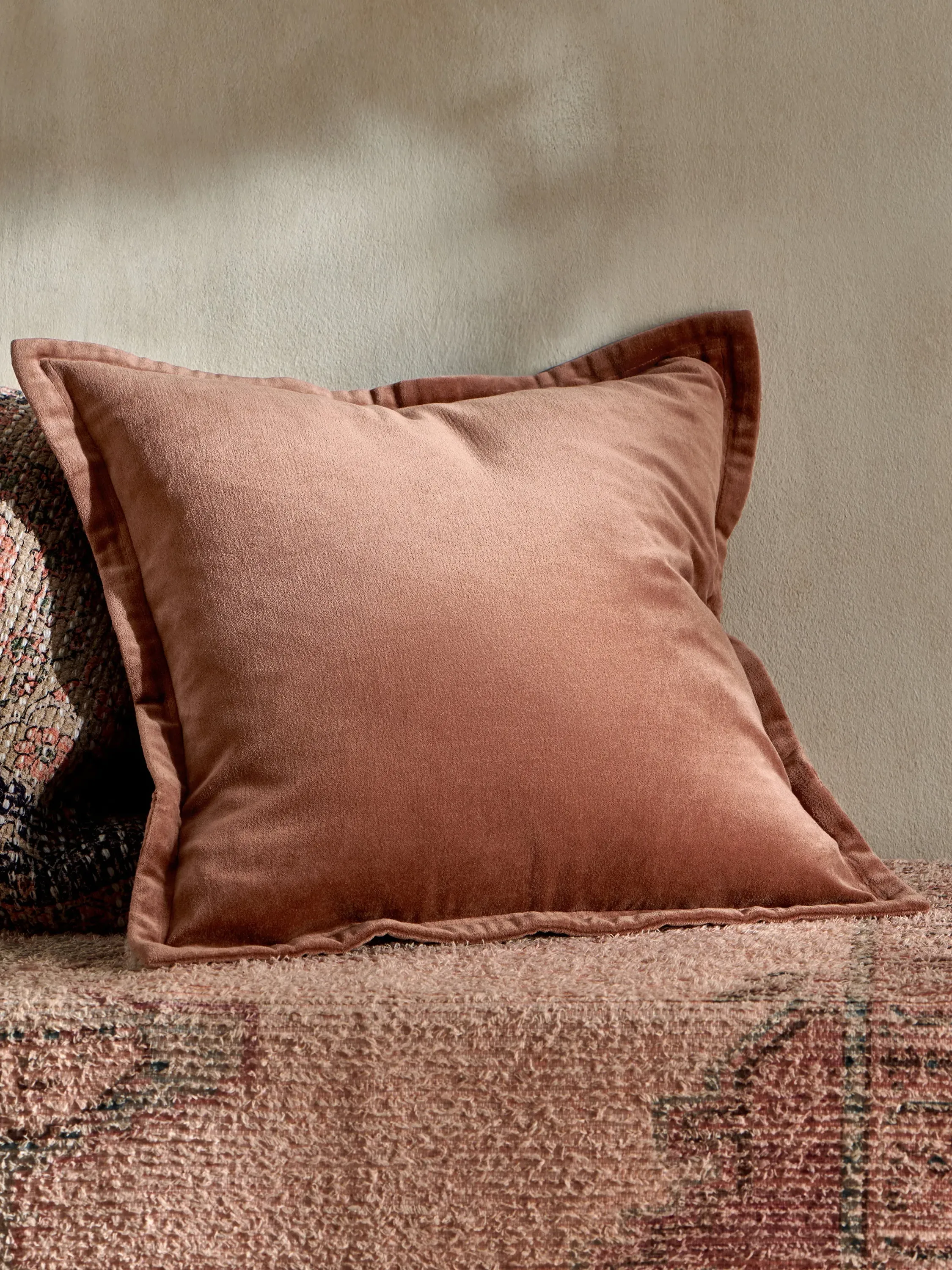Washed Velvet Square Cushion - Brown