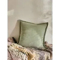 Washed Velvet Square Cushion - Green