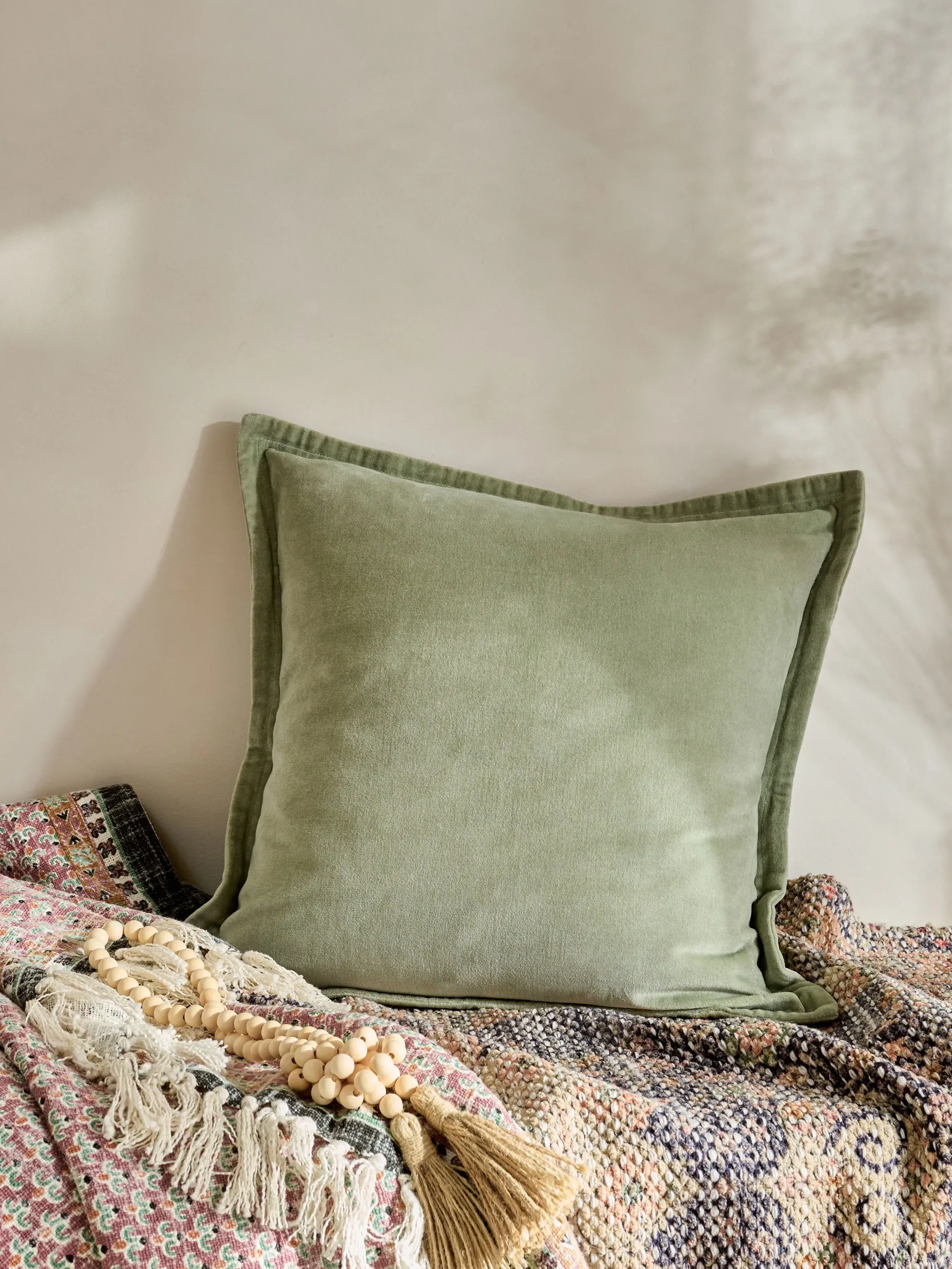 Washed Velvet Square Cushion - Green
