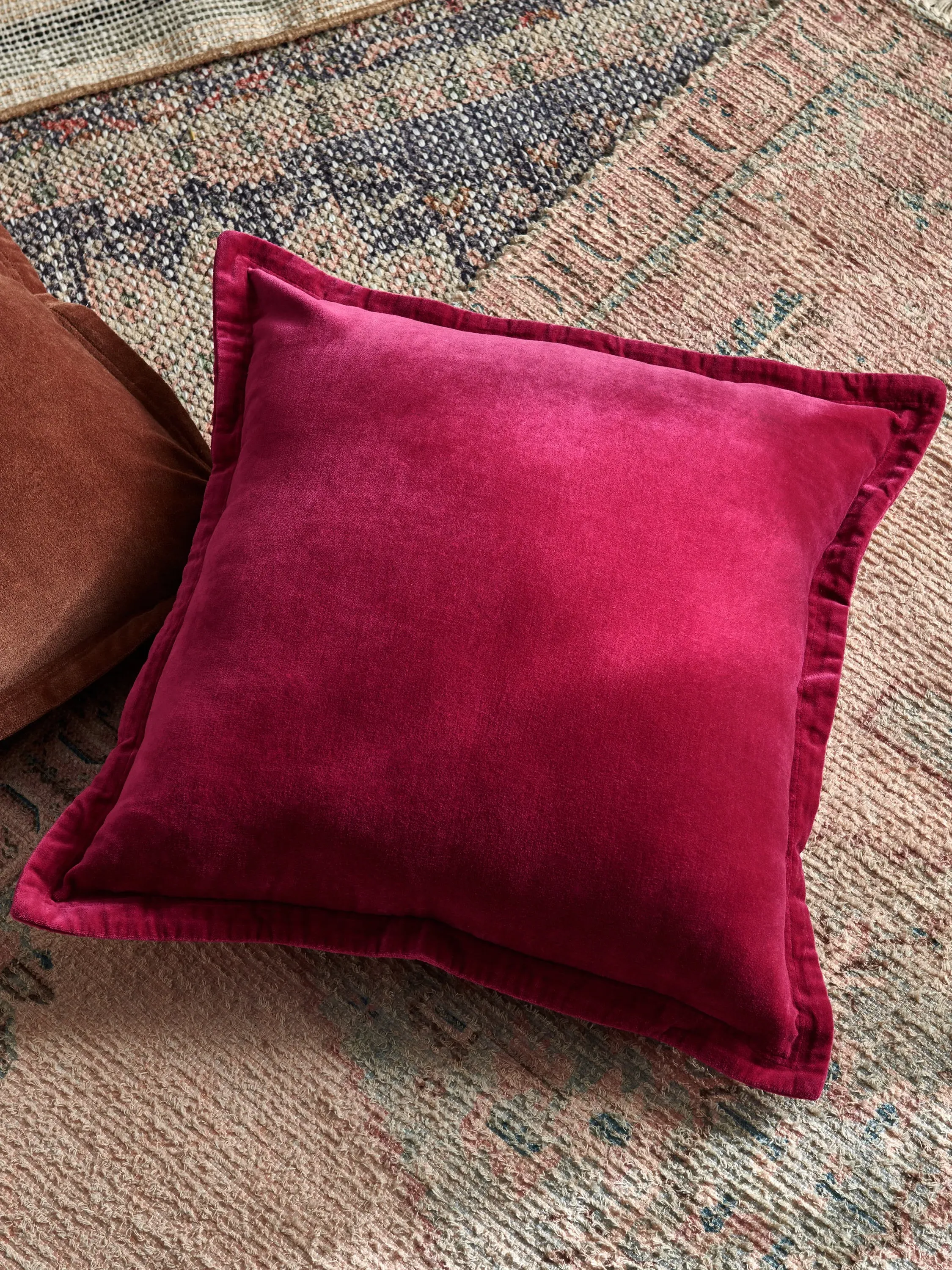 Washed Velvet Square Cushion - Pink