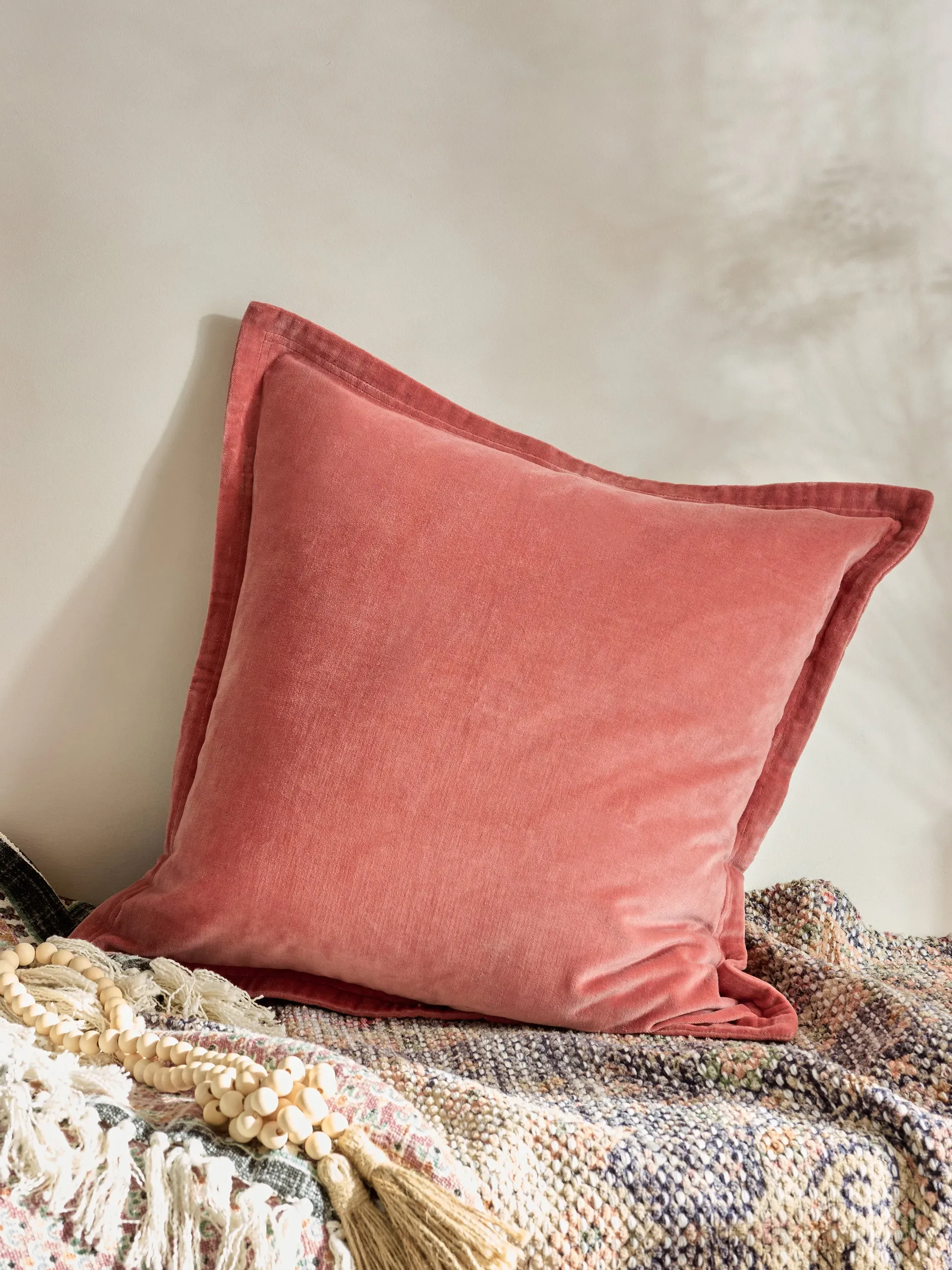 Washed Velvet Square Cushion - Pink