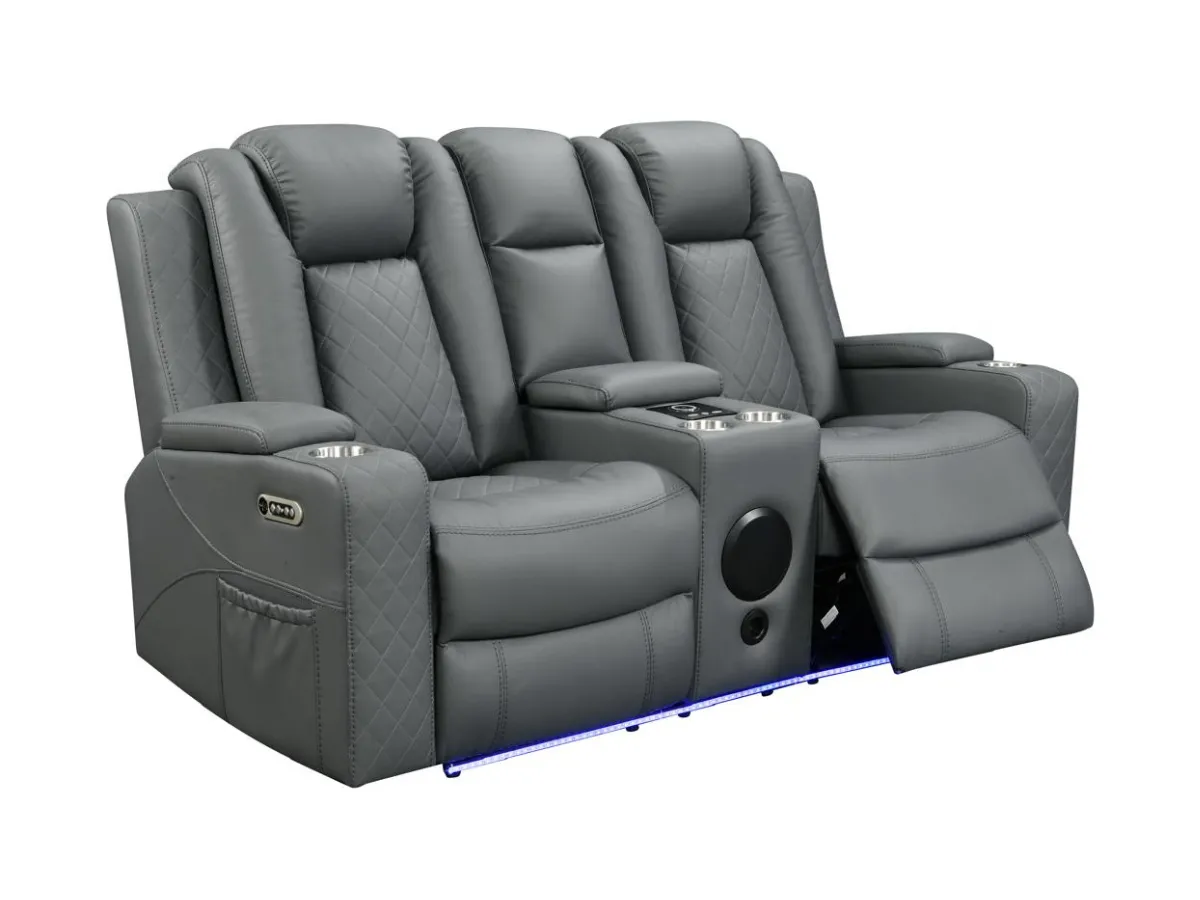 2-Seater Electric Recliner Sofa - Grey, Leather