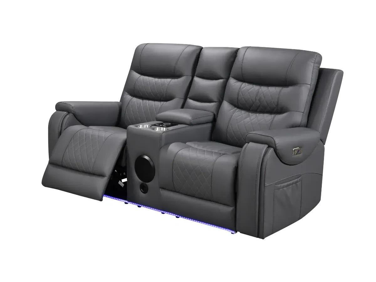 2-Seater Electric Recliner Sofa - Grey, Leather image