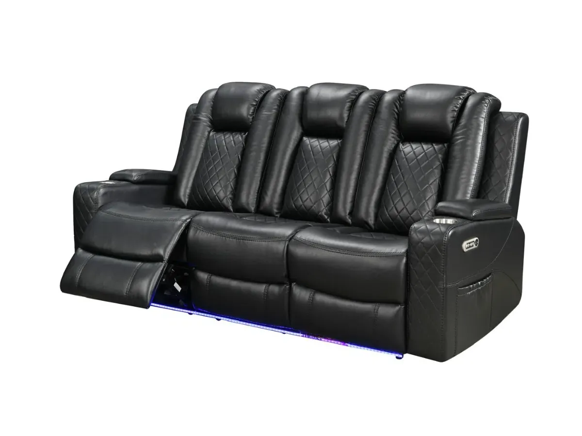 3-Seater Electric Recliner Sofa - Black, Leather