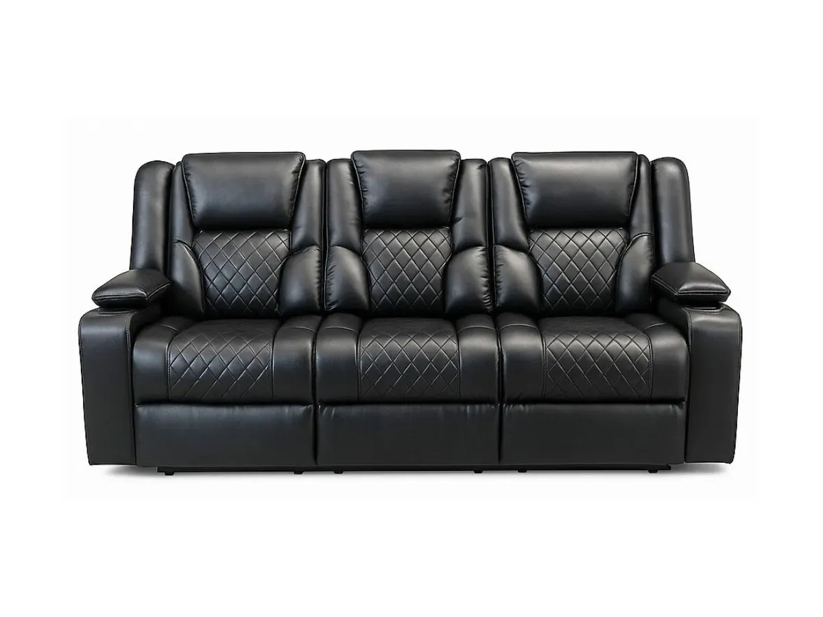 3-Seater Electric Recliner Sofa - Black, Leather image