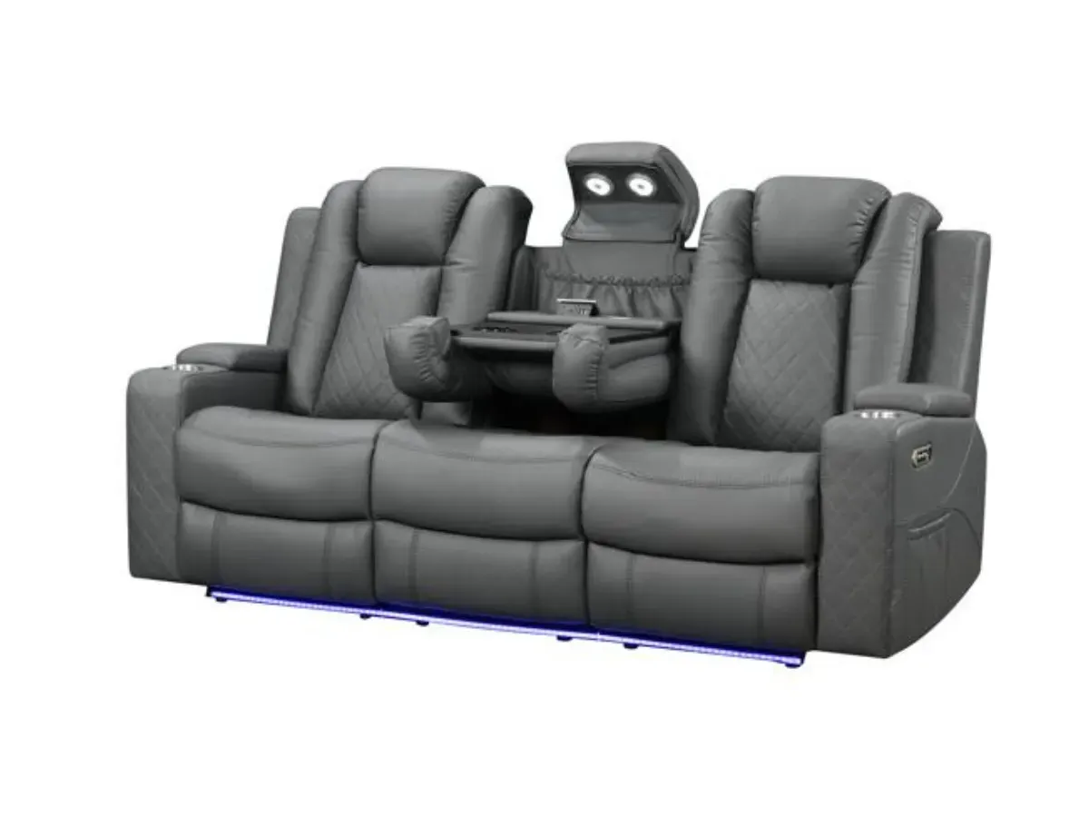3-Seater Electric Recliner Sofa - Grey, Leather