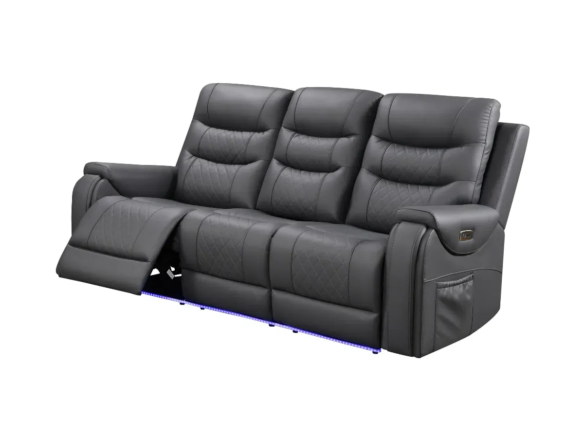 3-Seater Electric Recliner Sofa - Grey, Leather
