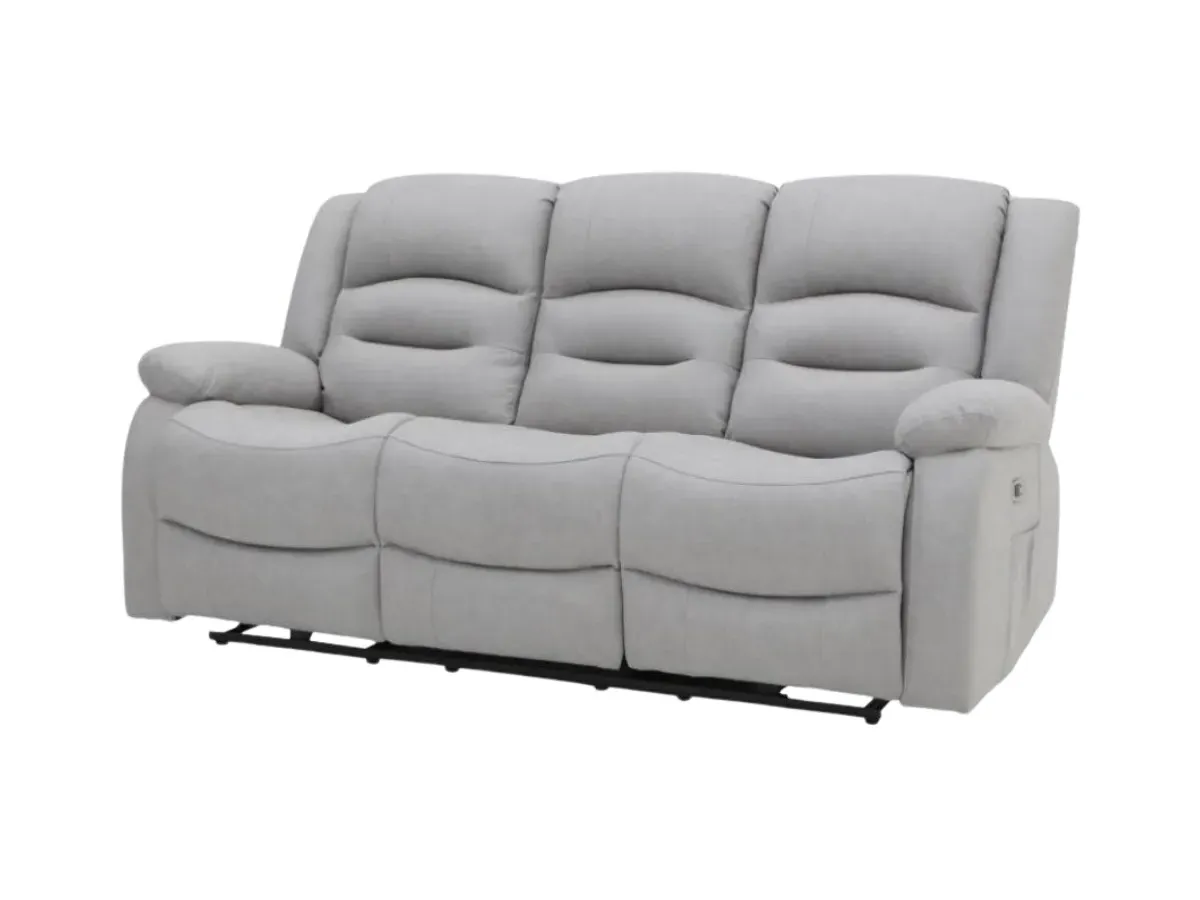 3-Seater Electric Recliner Sofa - Light Grey, Leather image