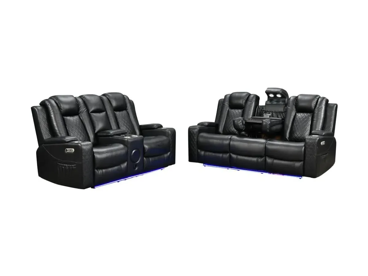 3+2 Electric Recliner Sofa Set - Black, Leather image