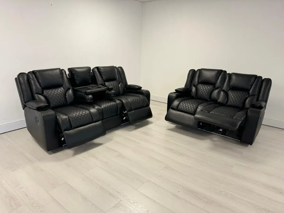 3+2 Electric Recliner Sofa Set - Black, Leather image